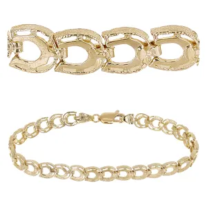 14k Yellow or White Gold Solid Diamond Cut Horse Shoe Bracelet 6.4mm Various Lengths