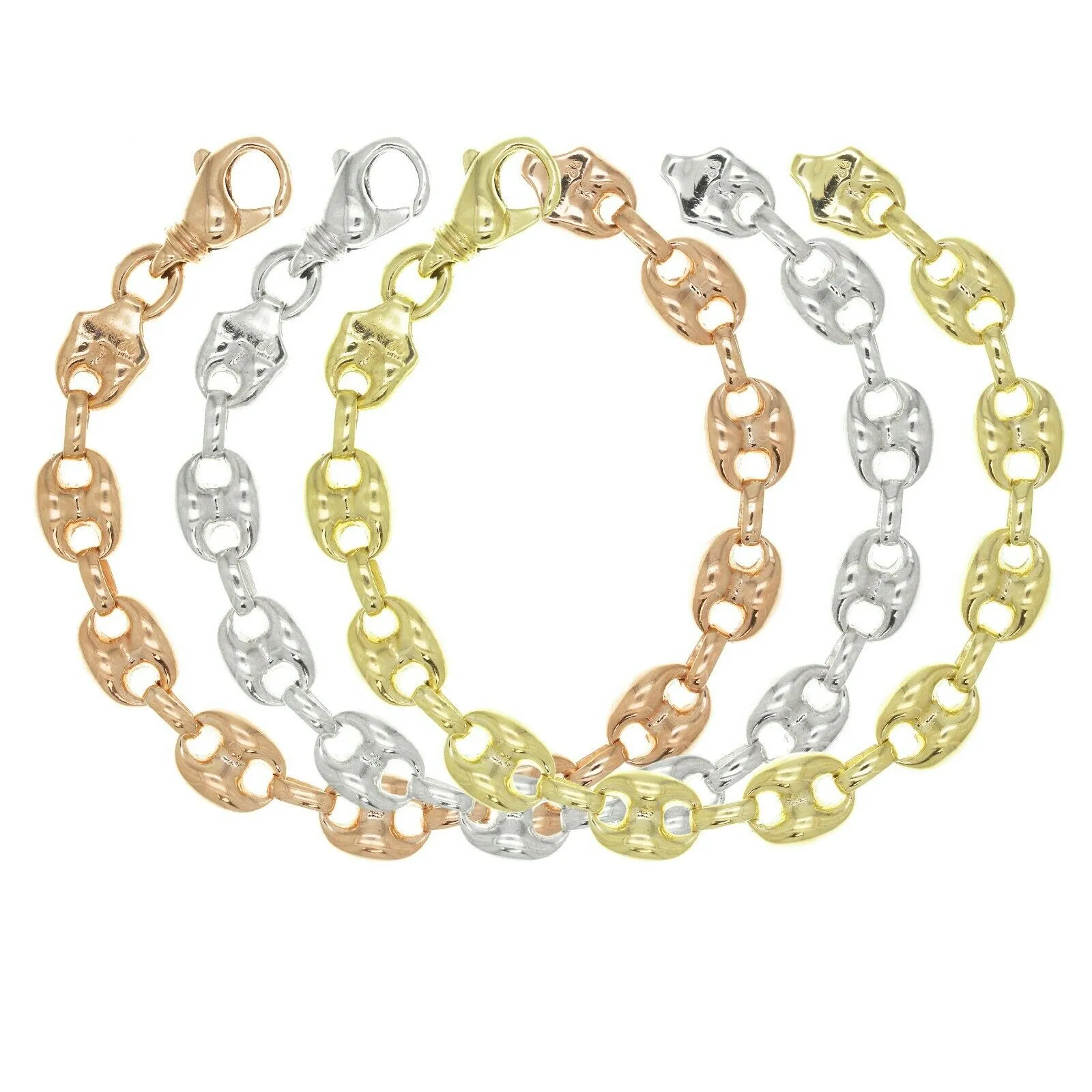 14k Yellow White or Rose Gold Solid Puffy Mariner Gucci Link Chain Bracelet 7" 7.5mm 21.7grams