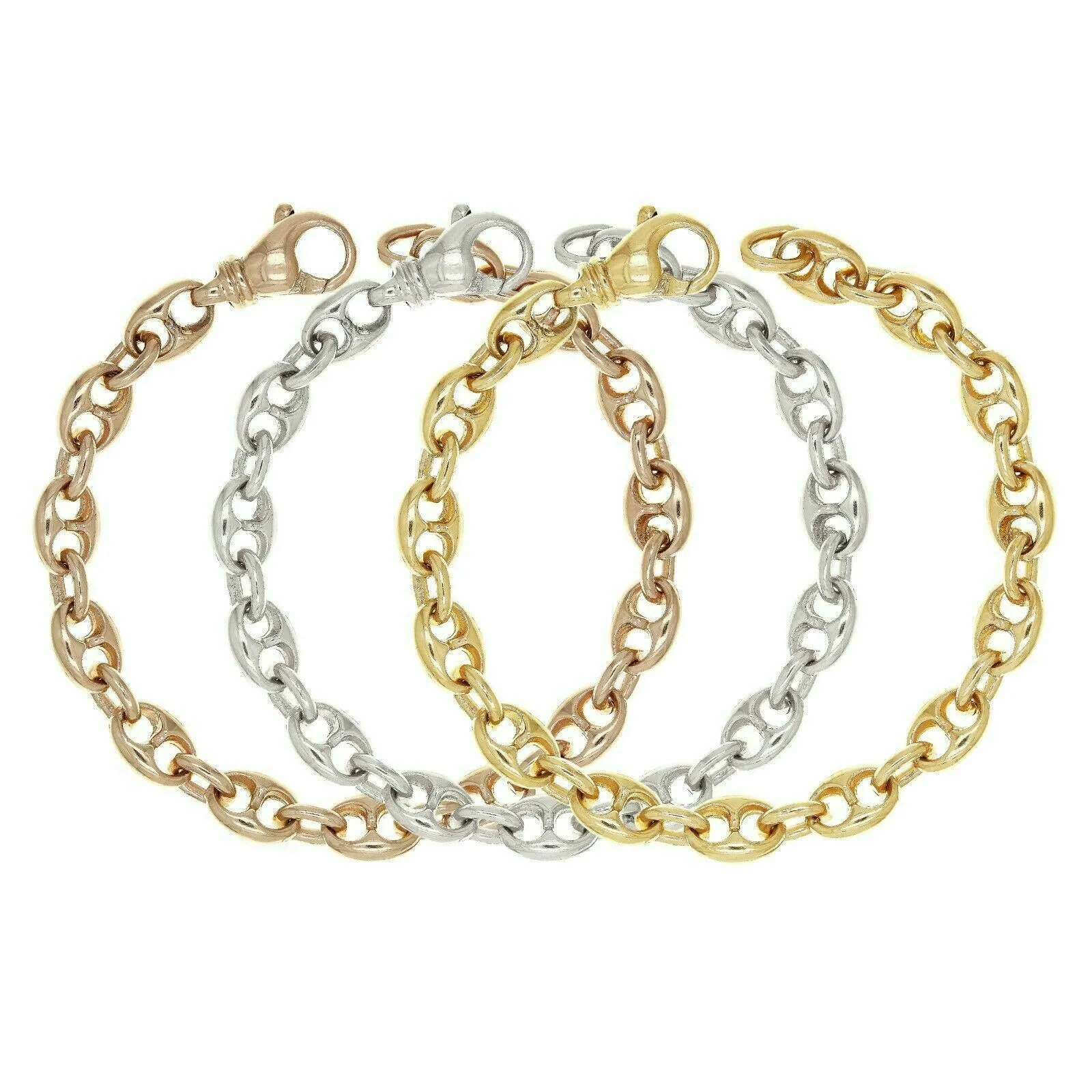 14k Yellow White or Rose Gold Solid Puffy Mariner Gucci Link Chain Bracelet 7" 7.5mm 21.7grams