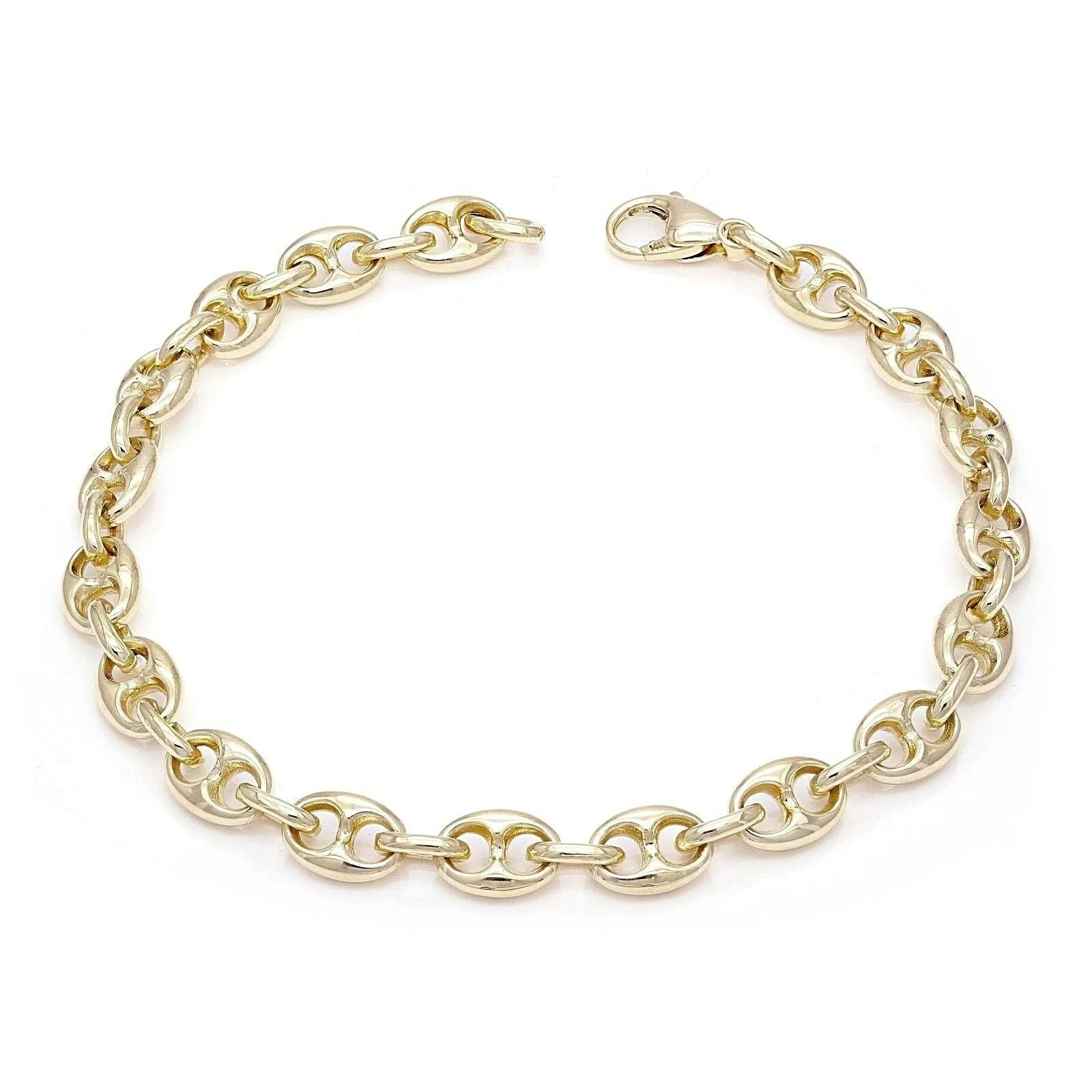 14k Yellow White or Rose Gold Solid Puffy Mariner Gucci Link Chain Bracelet 7" 7.5mm 21.7grams