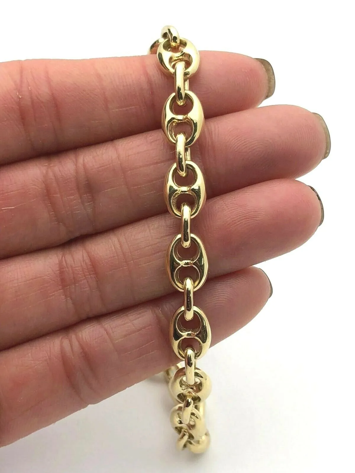 14k Yellow White or Rose Gold Solid Puffy Mariner Gucci Link Chain Bracelet 7" 7.5mm 21.7grams