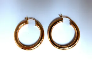 14Kt Gold Hoop Earrings Tubular Plain 1.30 inch diameter