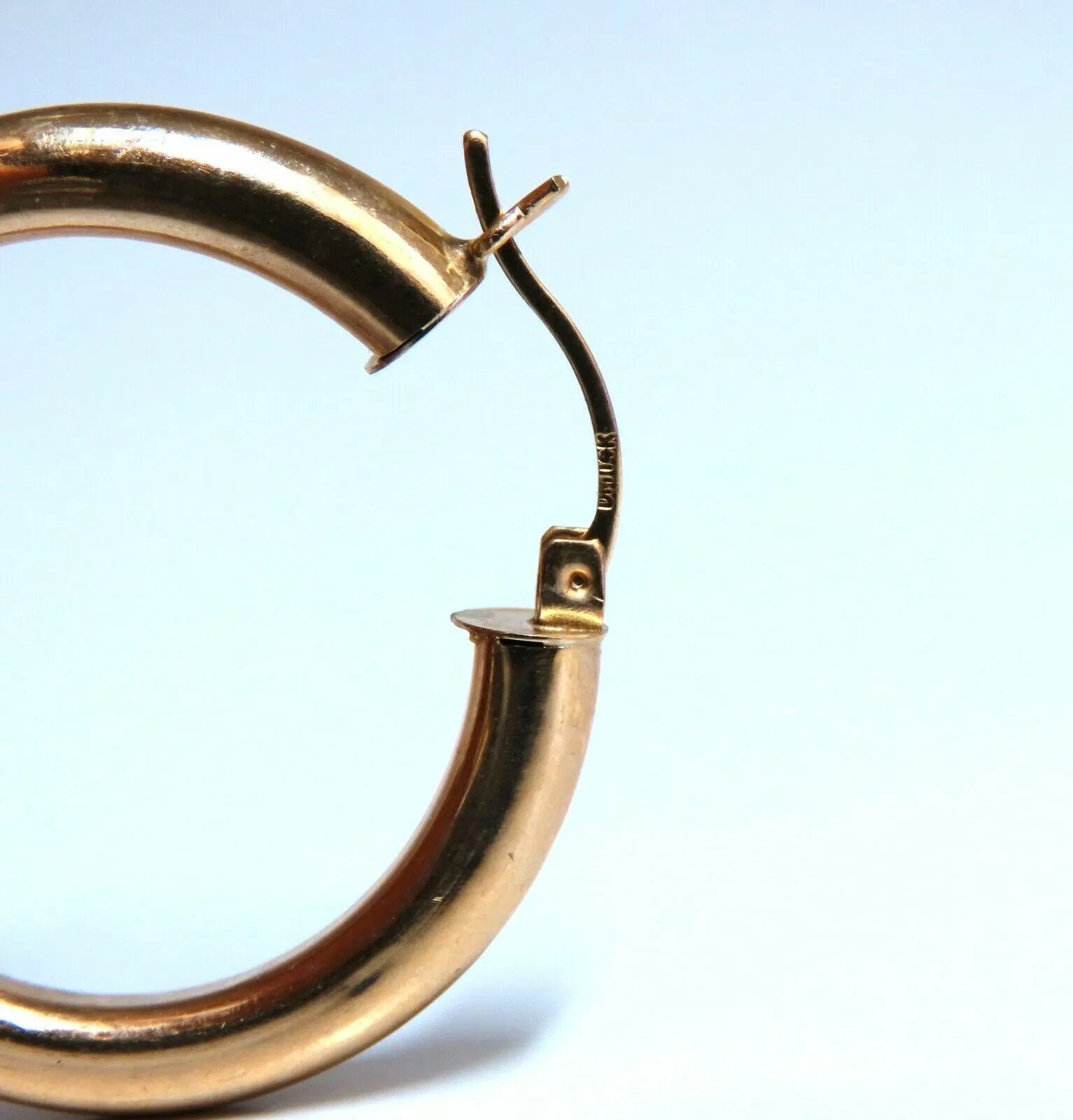 14Kt Gold Hoop Earrings Tubular Plain 1.30 inch diameter