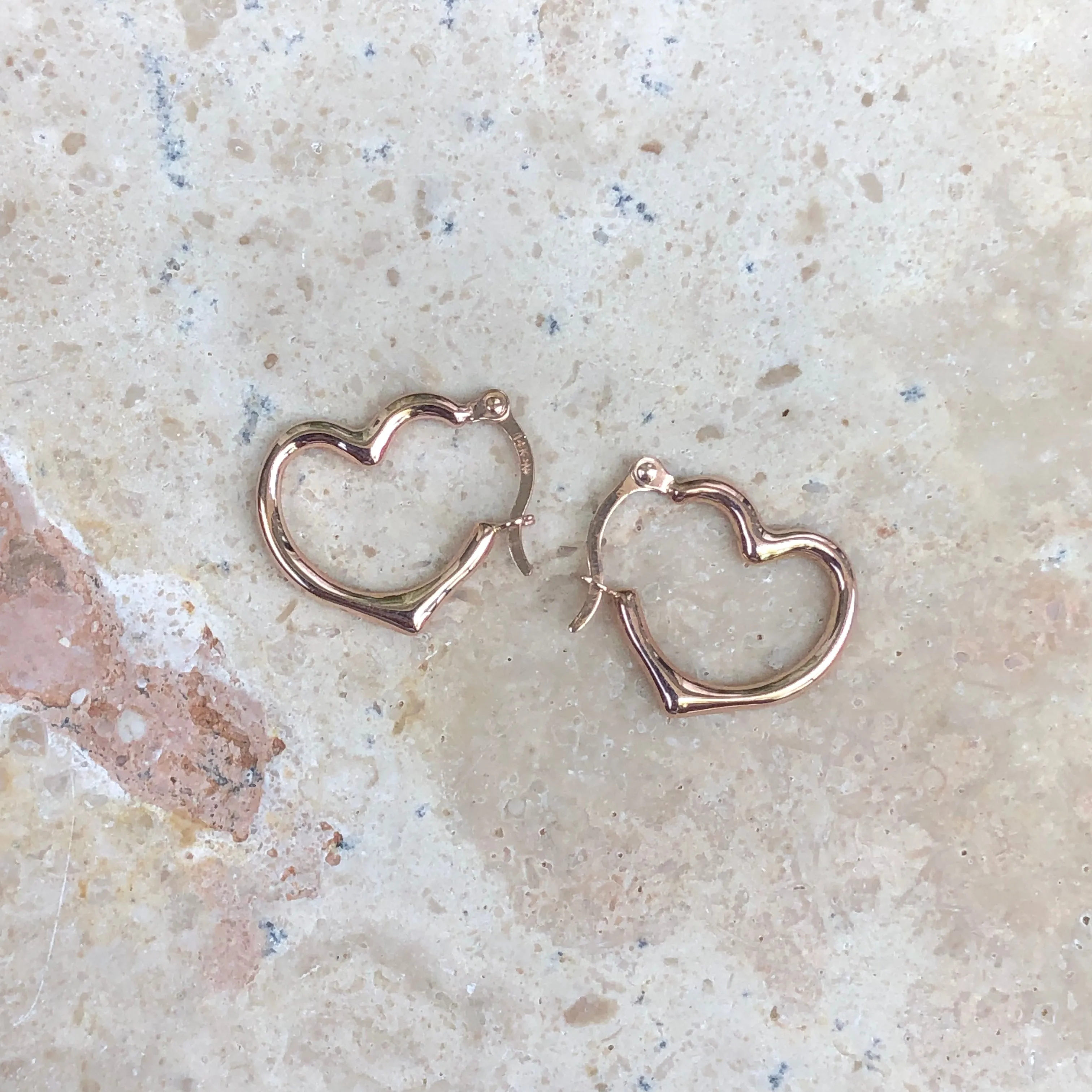 14KT Rose Gold Open Heart Hoop Earrings 16mm