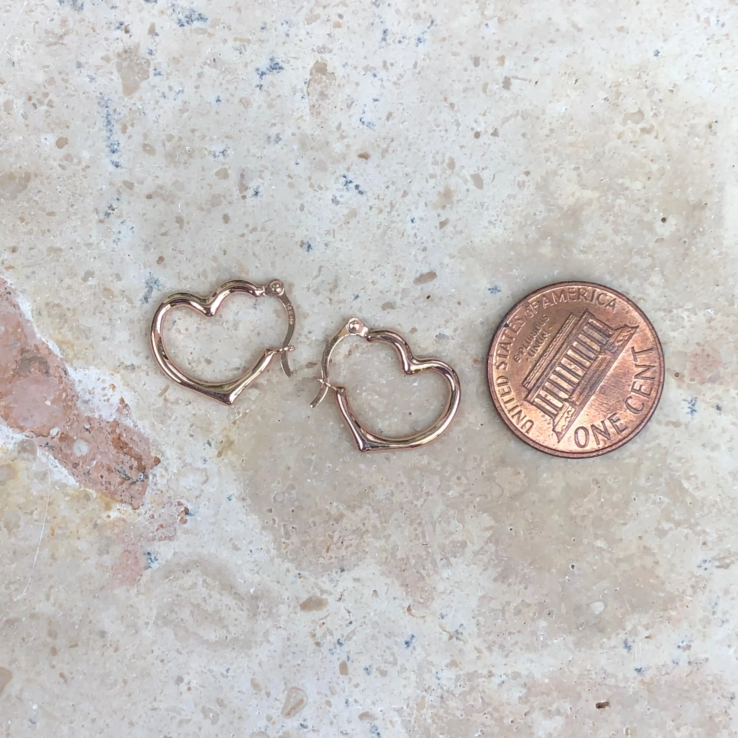 14KT Rose Gold Open Heart Hoop Earrings 16mm