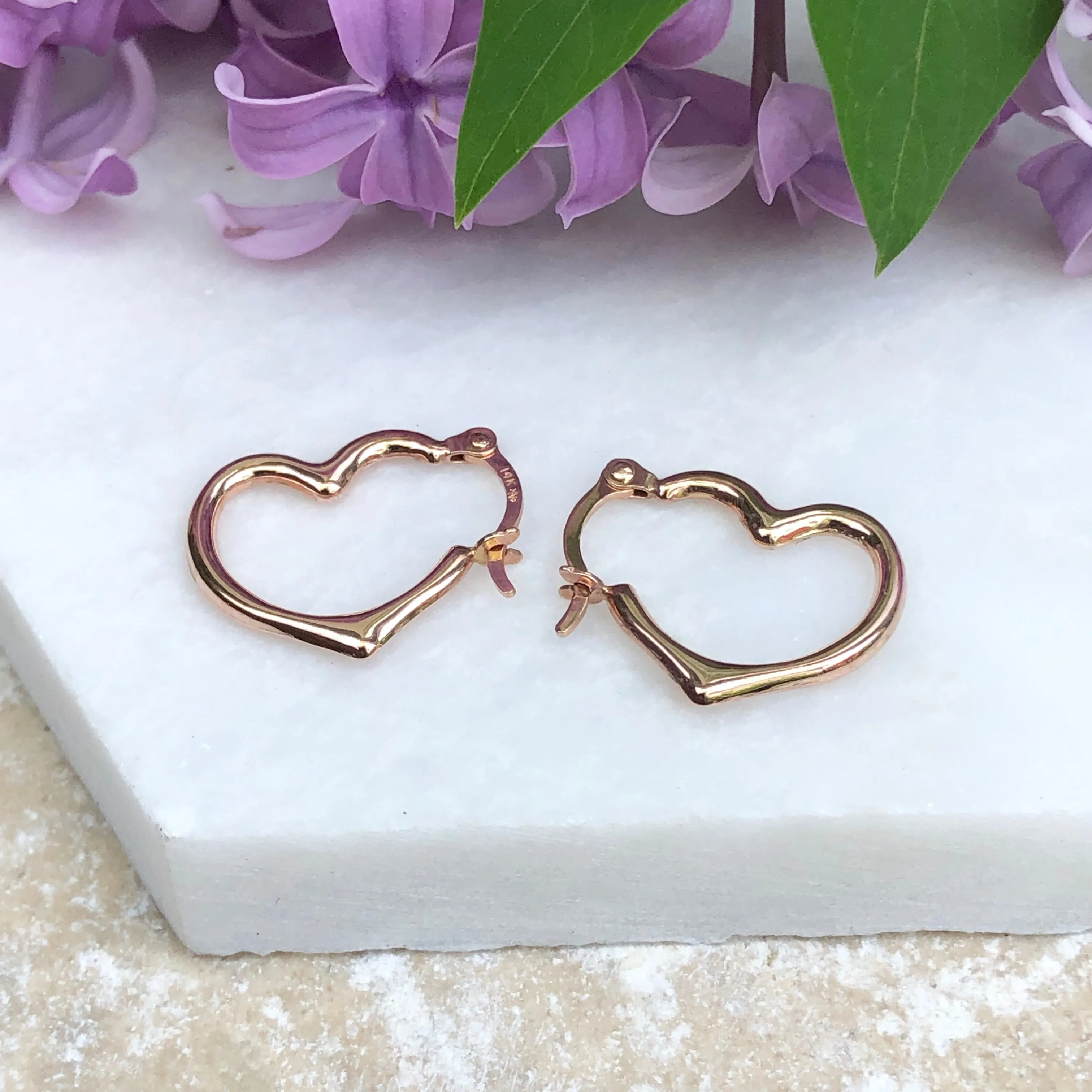 14KT Rose Gold Open Heart Hoop Earrings 16mm