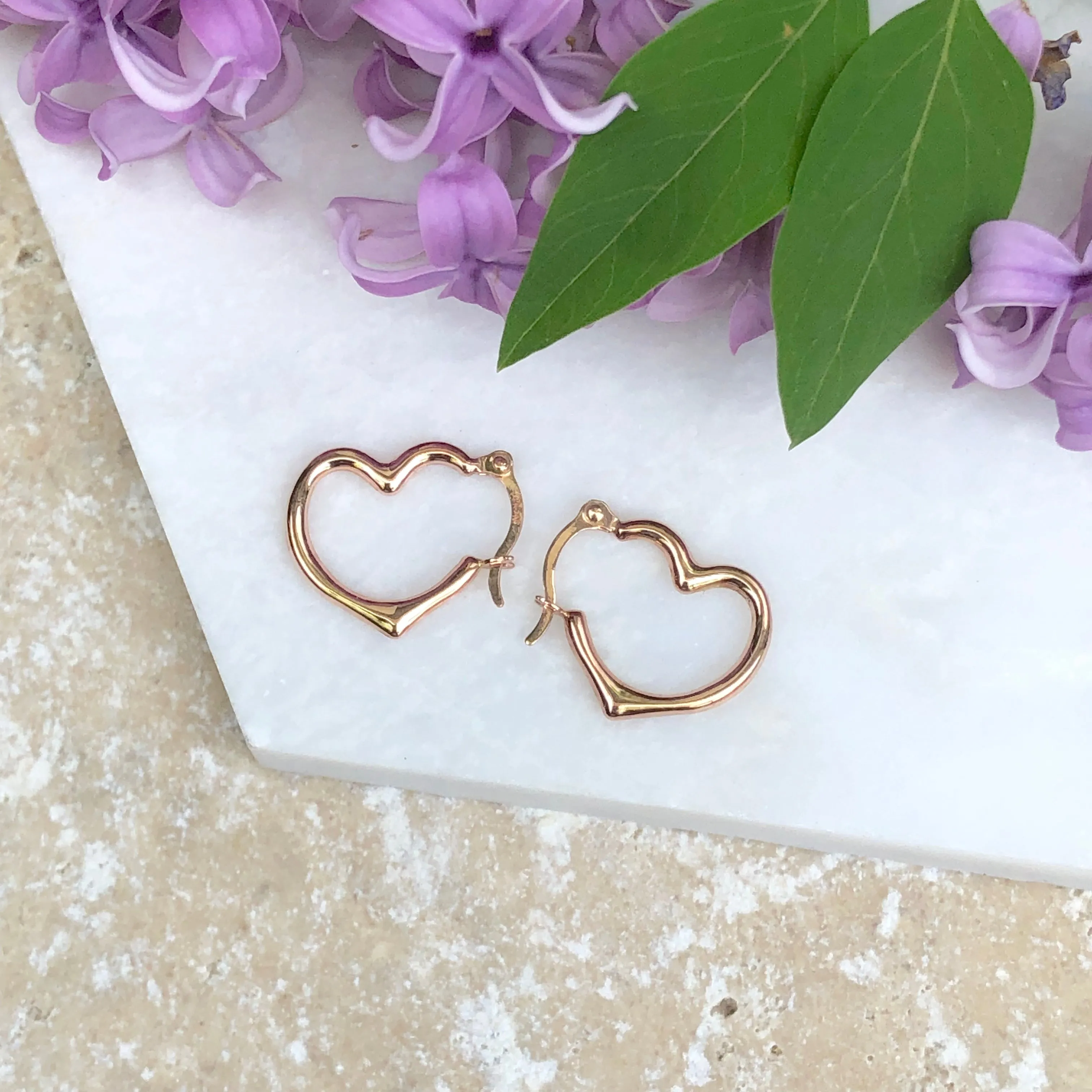 14KT Rose Gold Open Heart Hoop Earrings 16mm