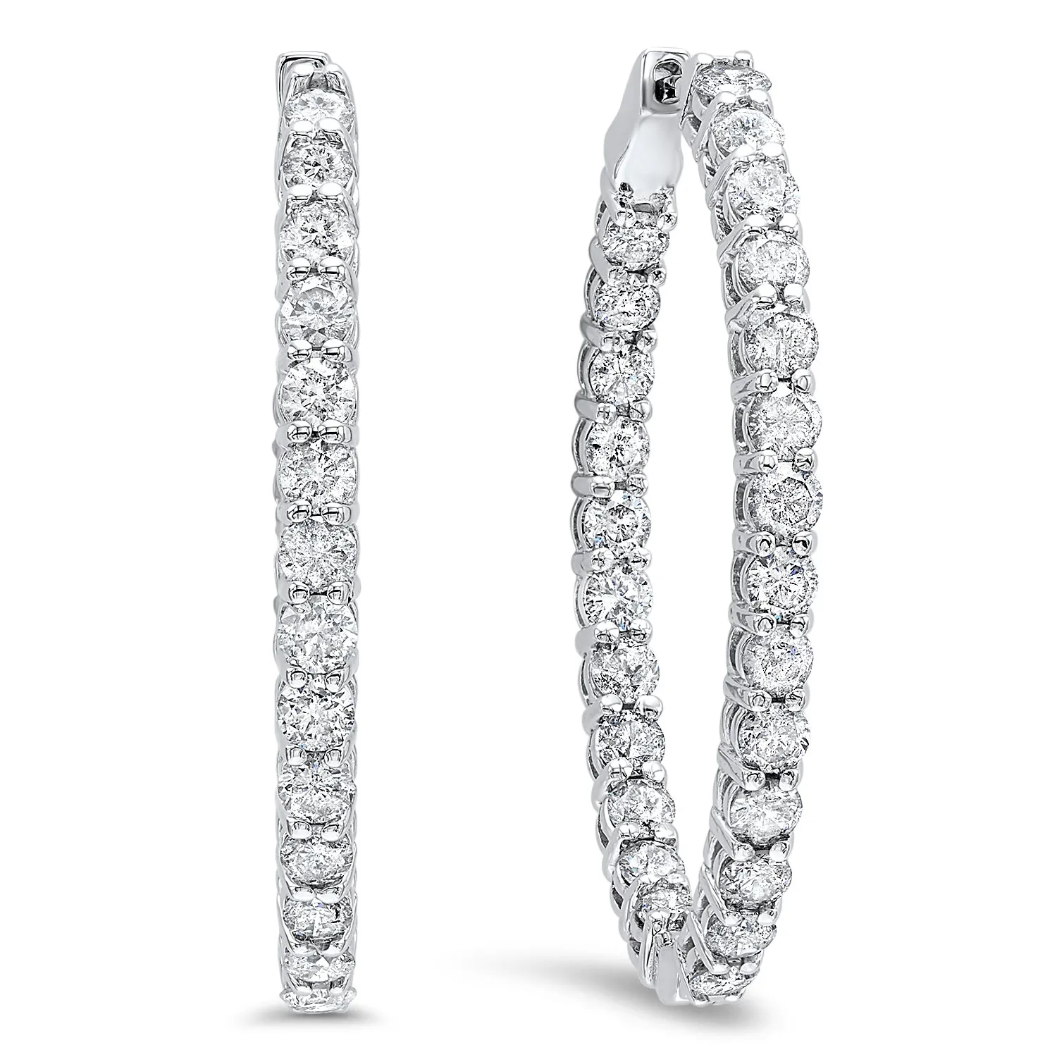 14kt White Gold Oval Diamond Hoop Earrings, 4.00TCW