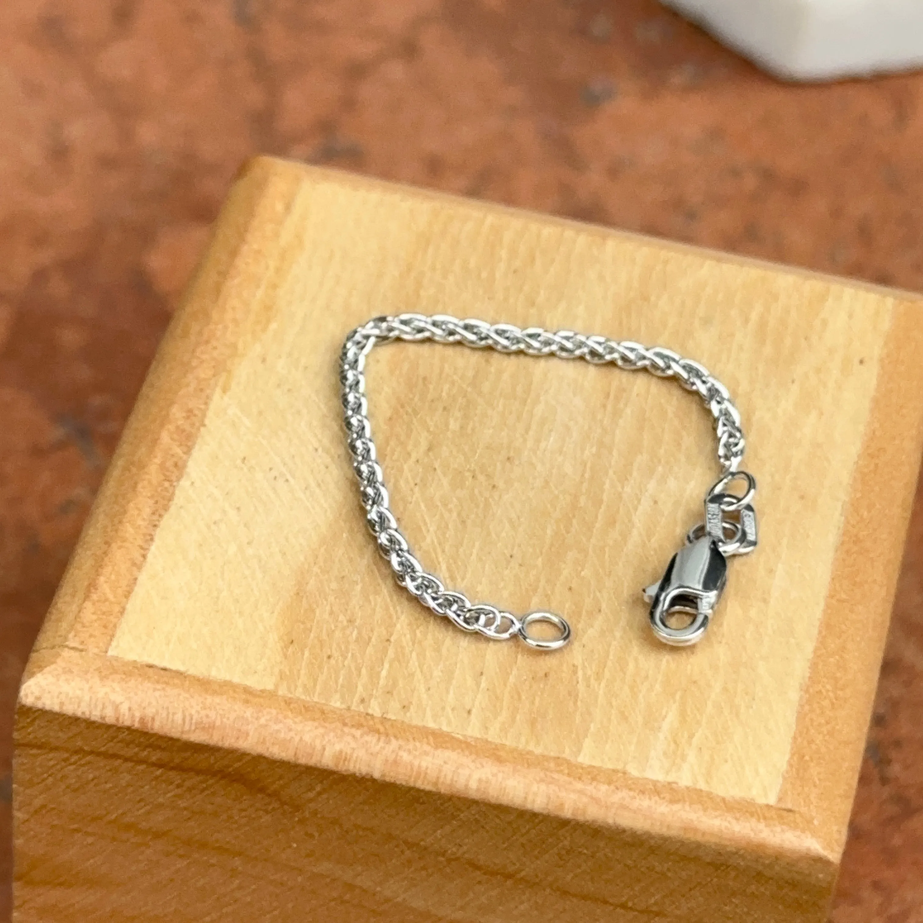 14KT White Gold Wheat Chain Necklace Extender 3" Length