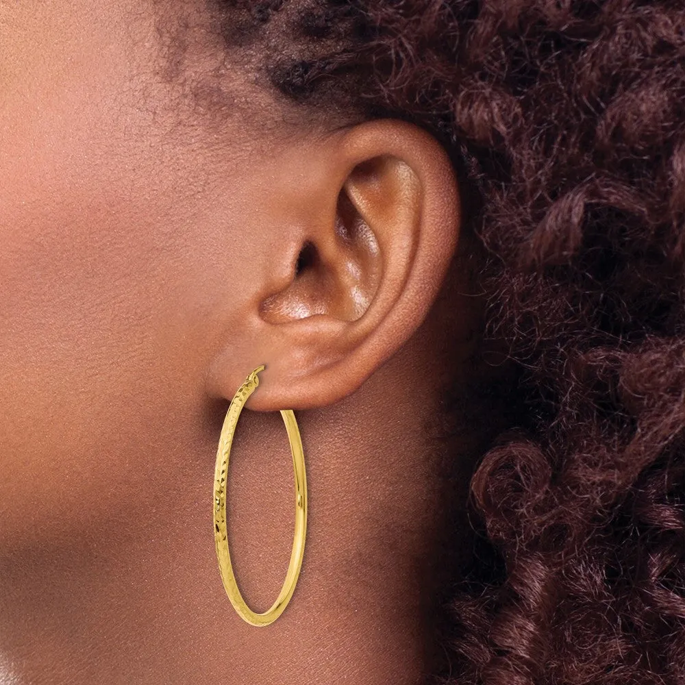 14KT Yellow Gold 40X2MM Diamond-cut Hoop Earrings