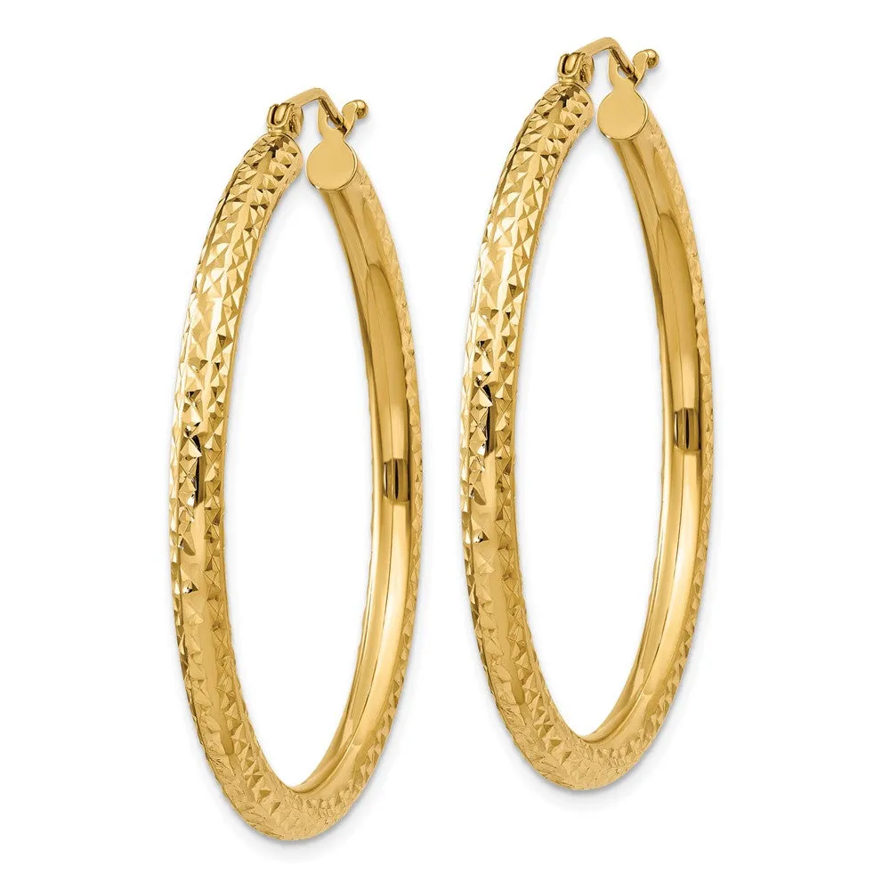 14KT Yellow Gold 40X3MM Diamond-cut Hoop Earrings