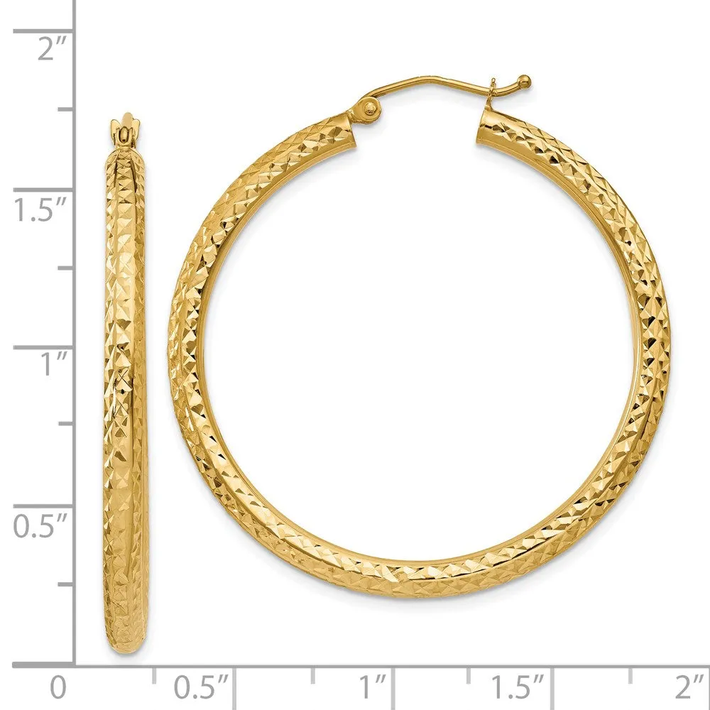 14KT Yellow Gold 40X3MM Diamond-cut Hoop Earrings