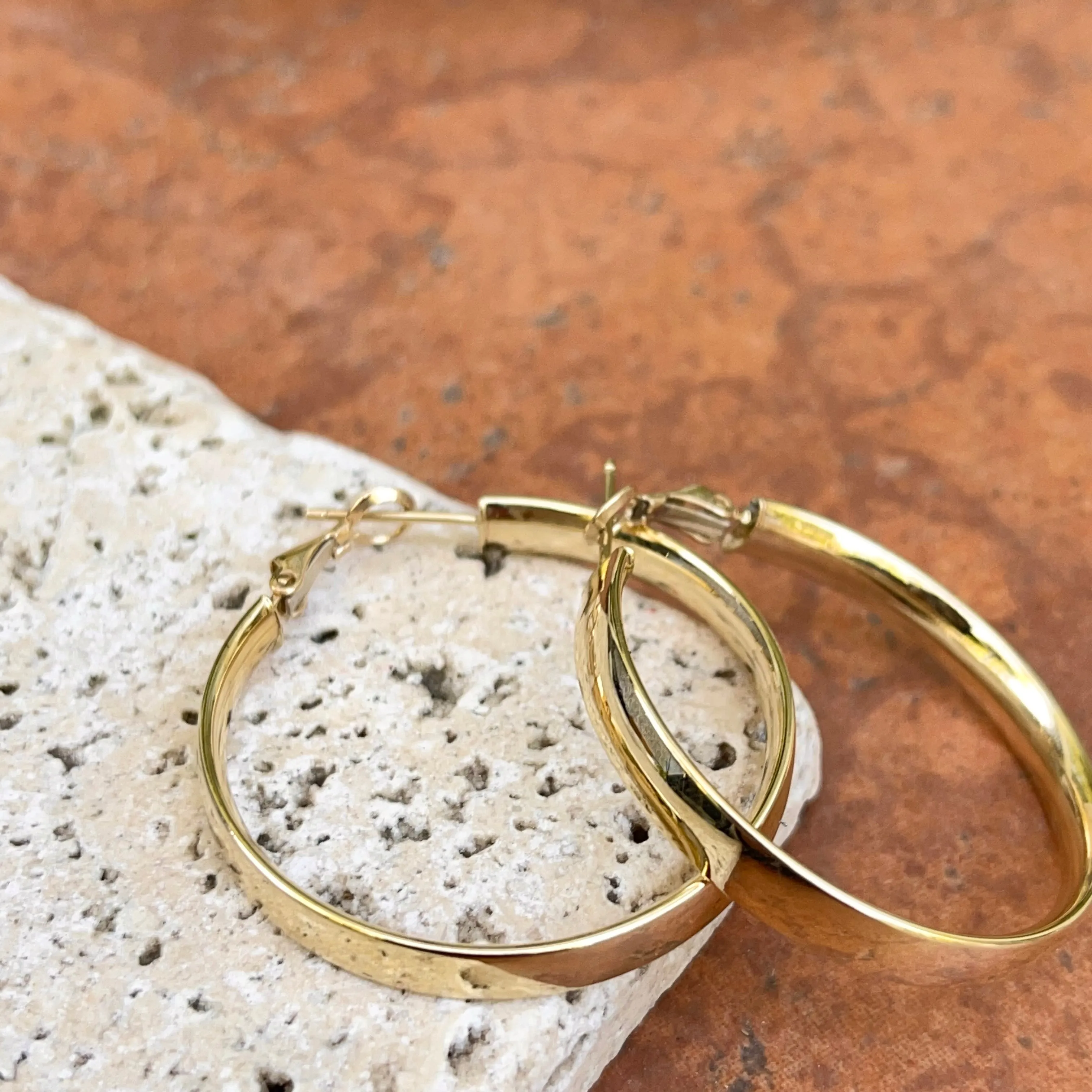 14KT Yellow Gold 5mm Wide Round Hoop Omega Earrings 36mm