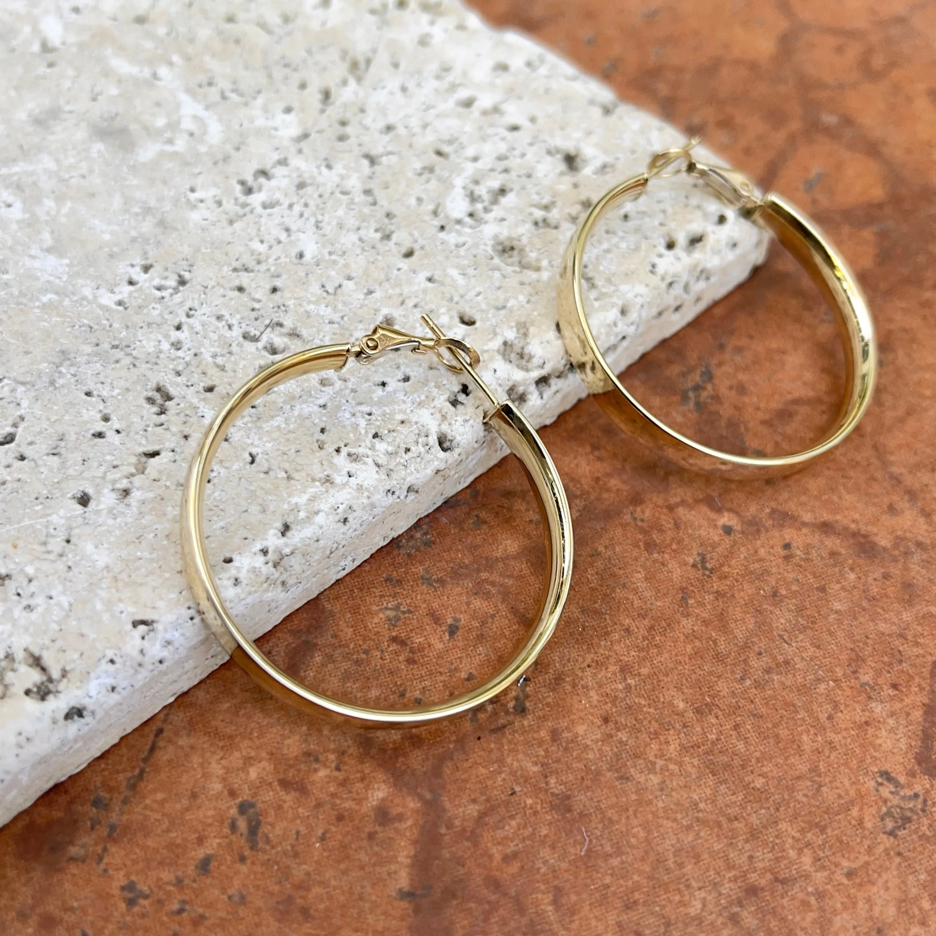 14KT Yellow Gold 5mm Wide Round Hoop Omega Earrings 36mm