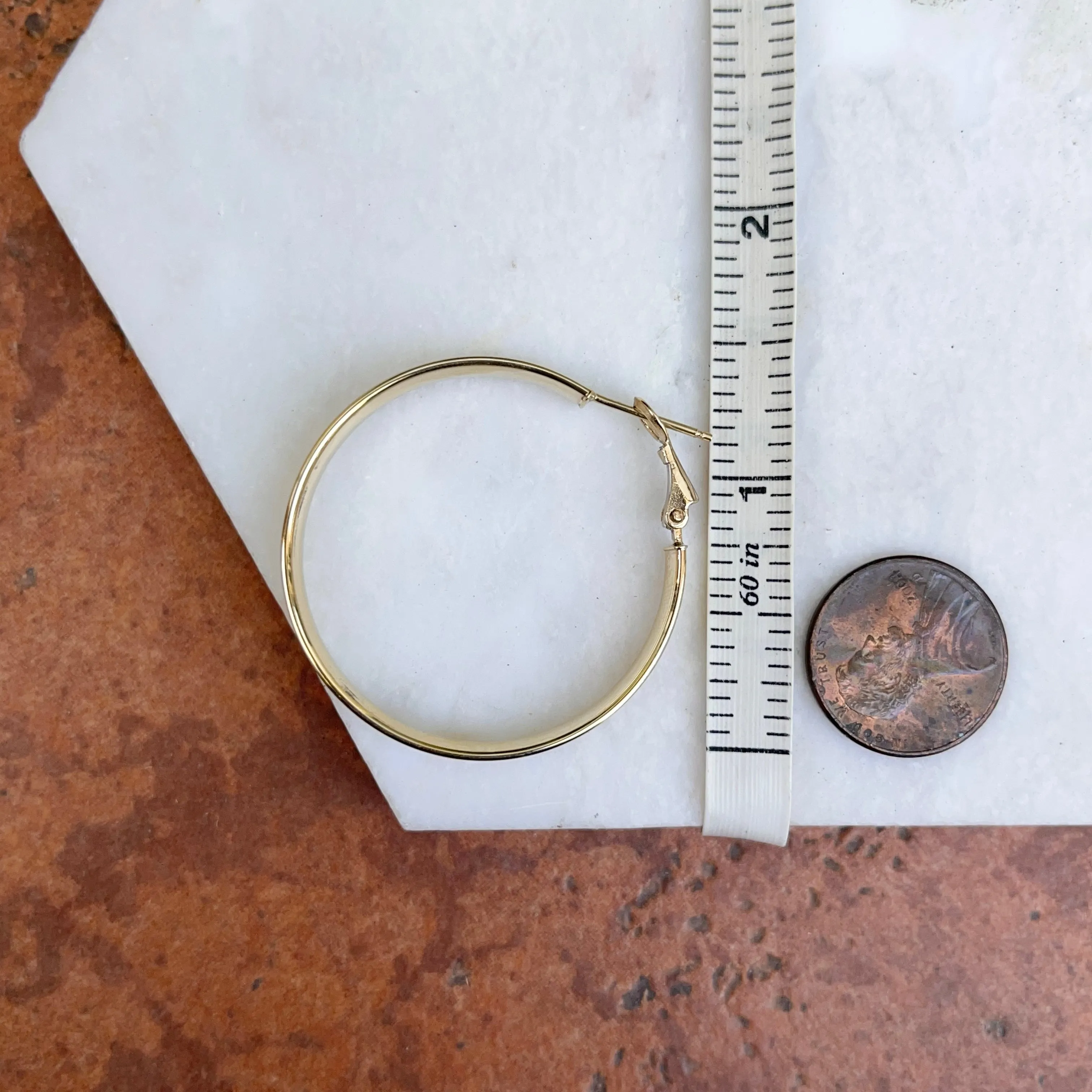 14KT Yellow Gold 5mm Wide Round Hoop Omega Earrings 36mm