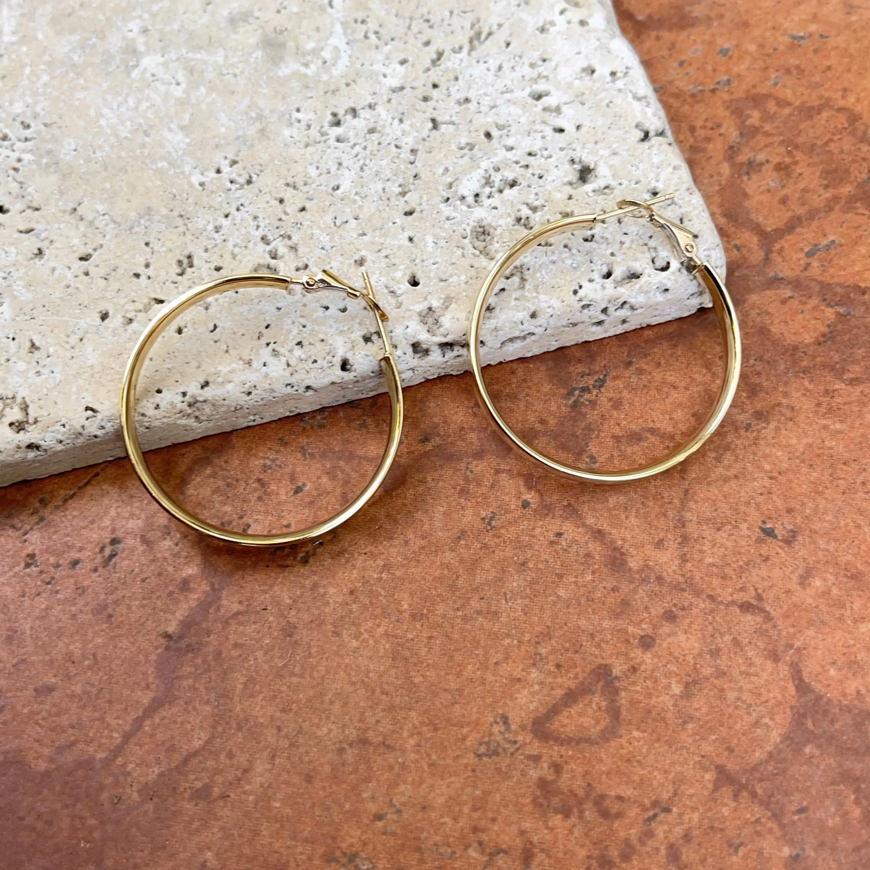 14KT Yellow Gold 5mm Wide Round Hoop Omega Earrings 36mm