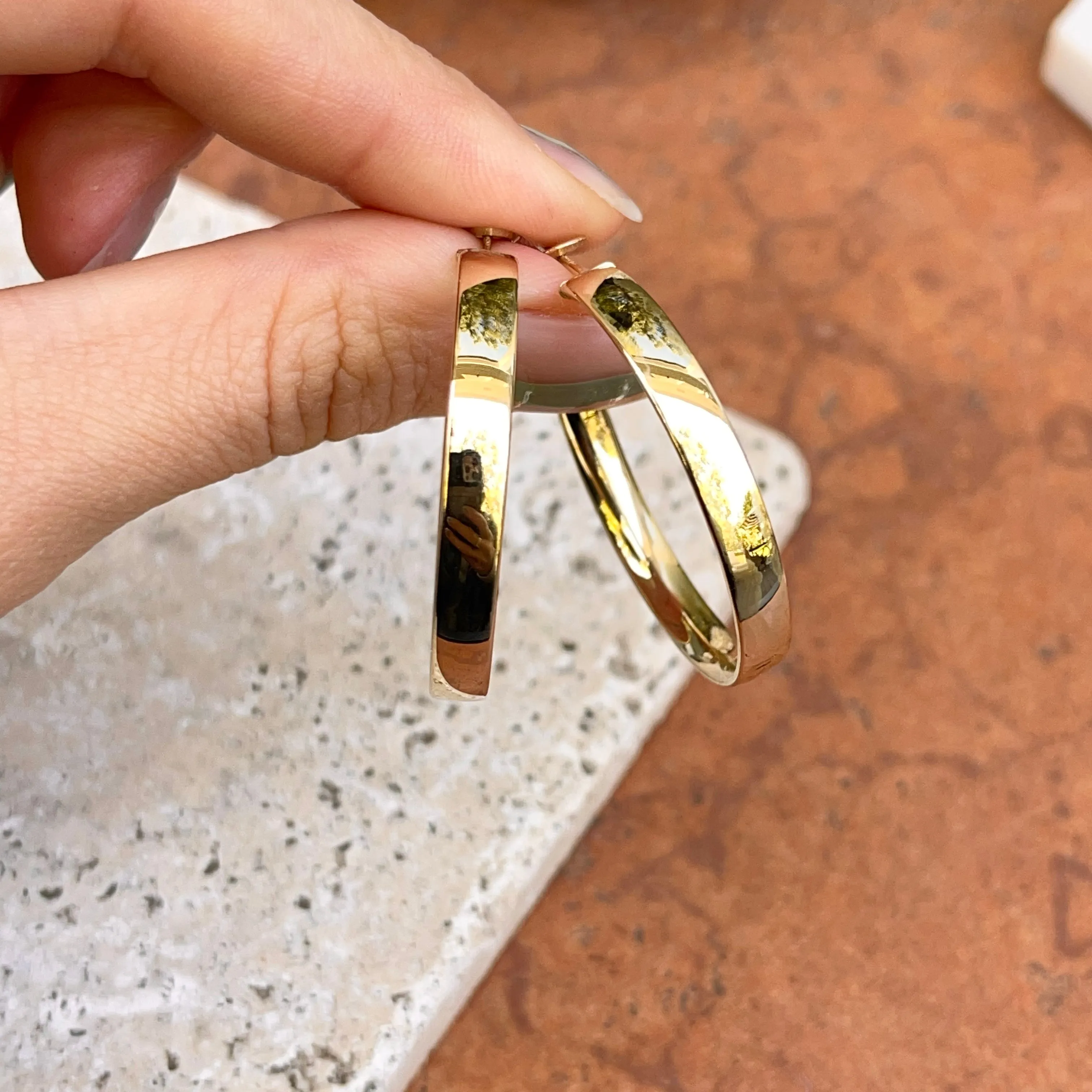 14KT Yellow Gold 5mm Wide Round Hoop Omega Earrings 36mm