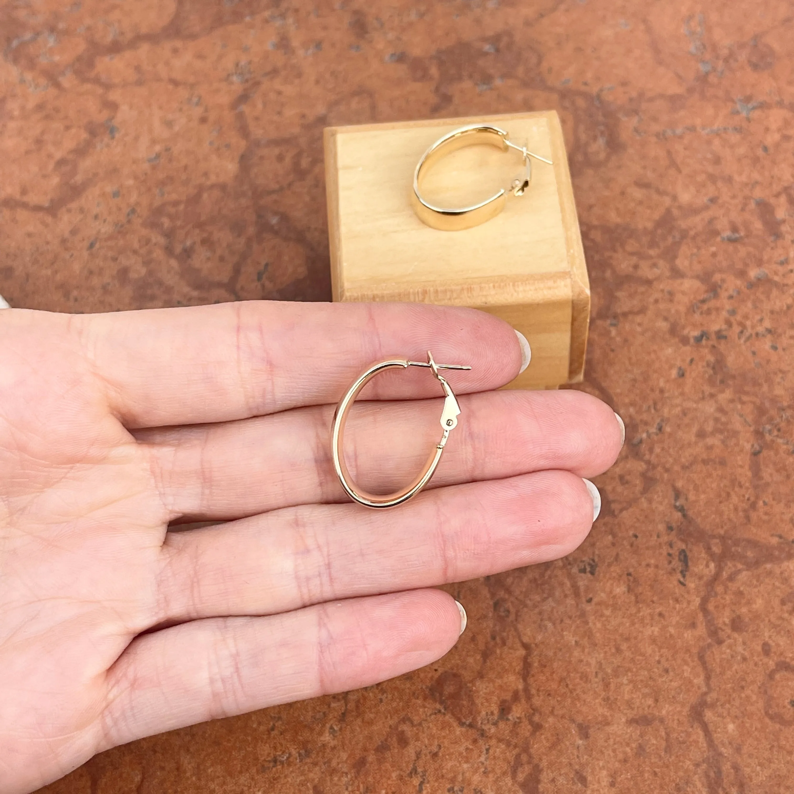 14KT Yellow Gold Shiny 6mm Oval Omega Hoop Earrings 22mm