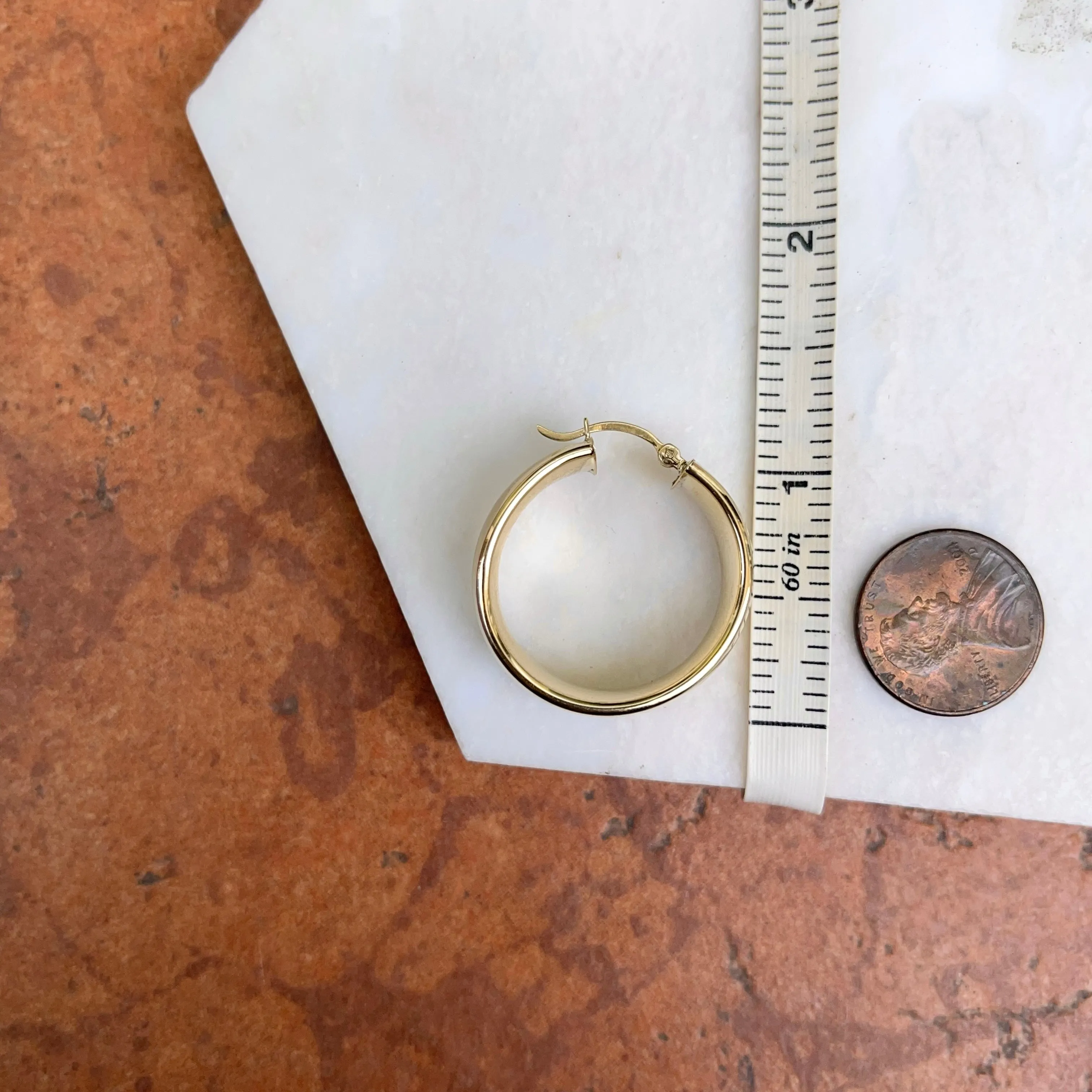 14KT Yellow Gold Wide 10mm Round Tube Hoop Earrings 25mm