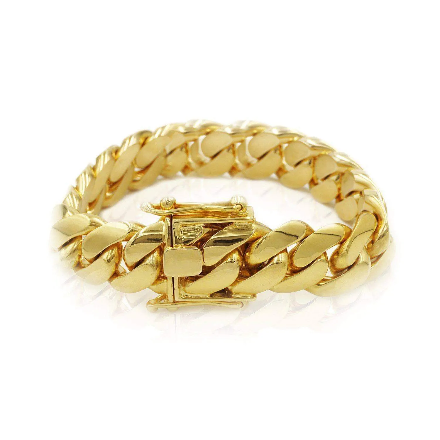 17mm Solid Cuban Link Bracelet in 18K Yellow Gold