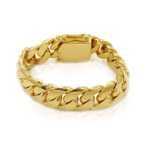 17mm Solid Cuban Link Bracelet in 18K Yellow Gold