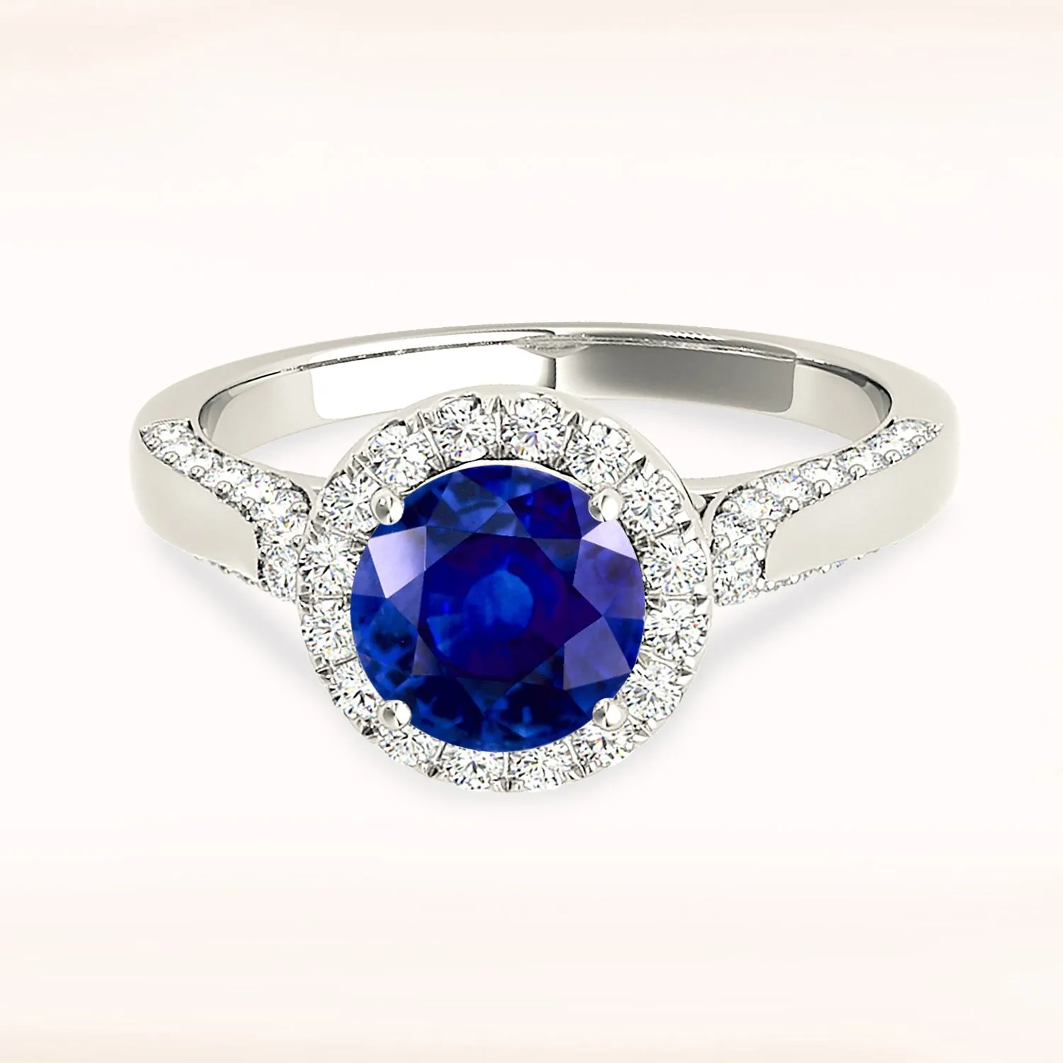 1.80 ct. Genuine Blue Sapphire Halo Engagement Ring