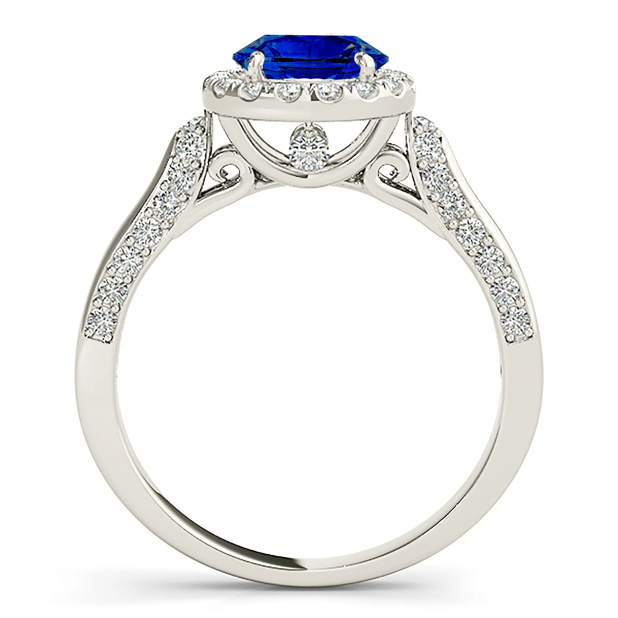 1.80 ct. Genuine Blue Sapphire Halo Engagement Ring