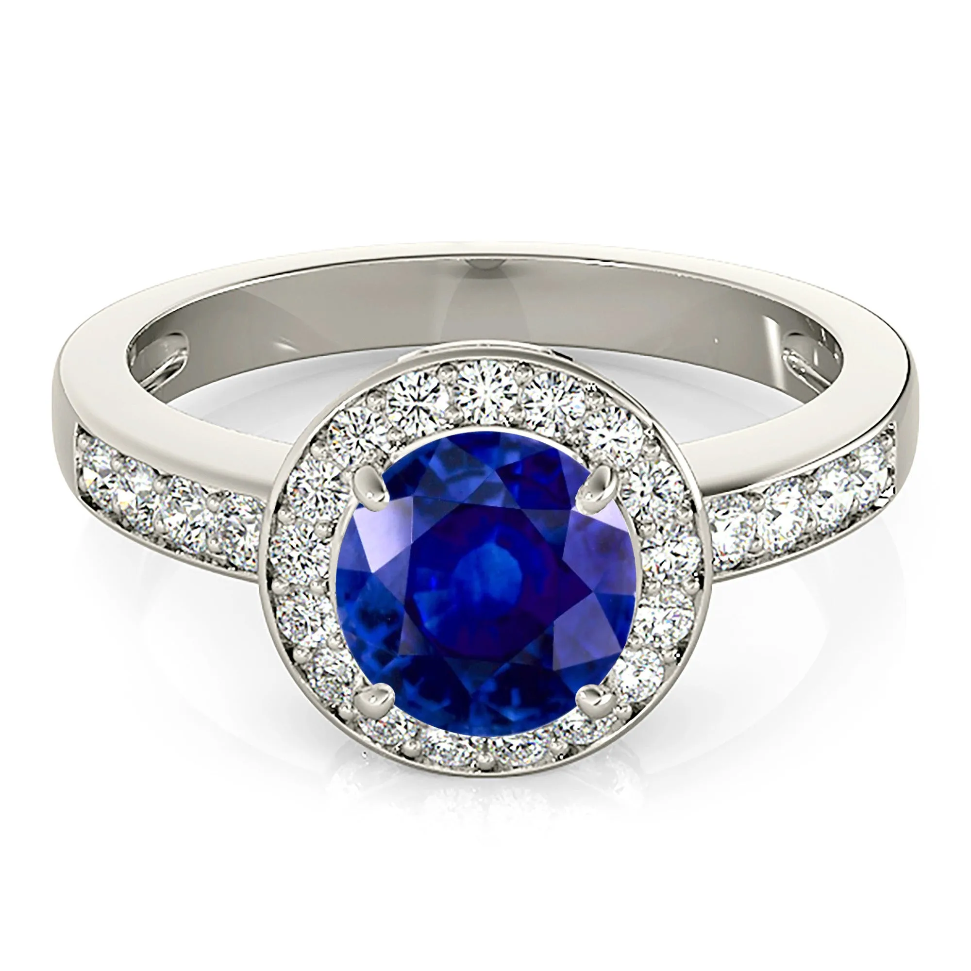 1.80 ct. Genuine Blue Sapphire Halo Engagement Ring