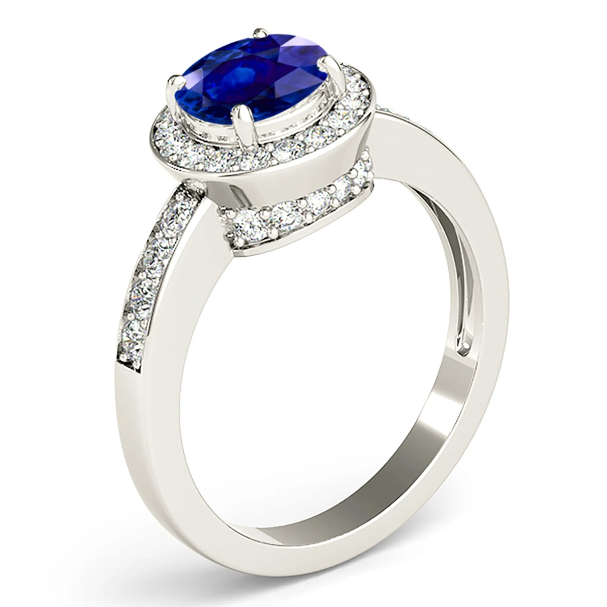 1.80 ct. Genuine Blue Sapphire Halo Engagement Ring