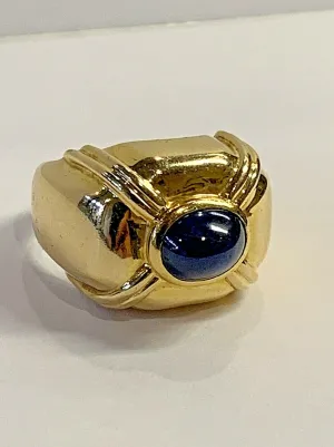 18k 750 Gold Blue Sapphire Cabochon Cocktail Ring - Solid 13.7 Grams - Size 5