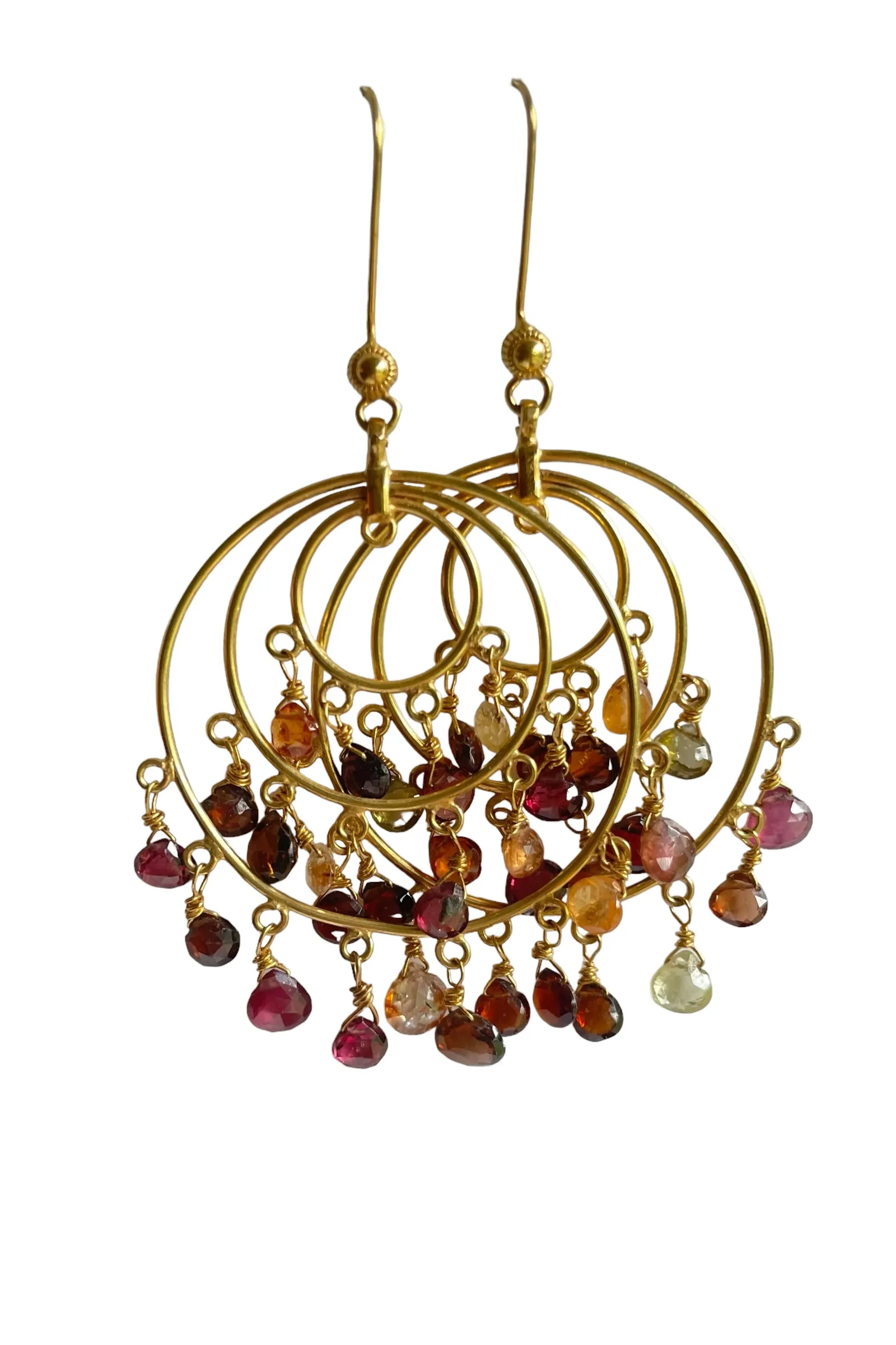 18K Gold Circular Chandelier Earrings with Mixed Tourmalines