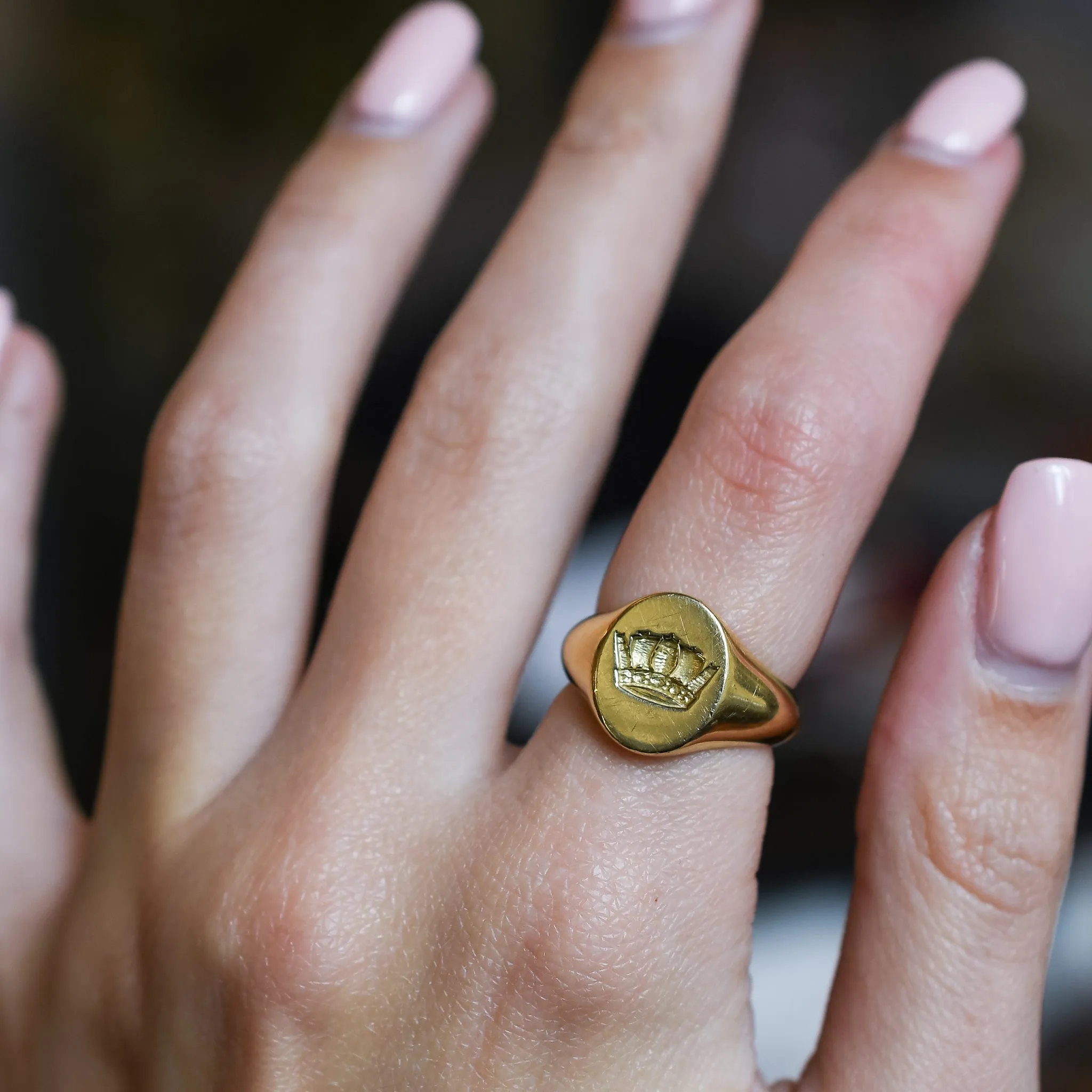 18k Gold Crown Signet Ring