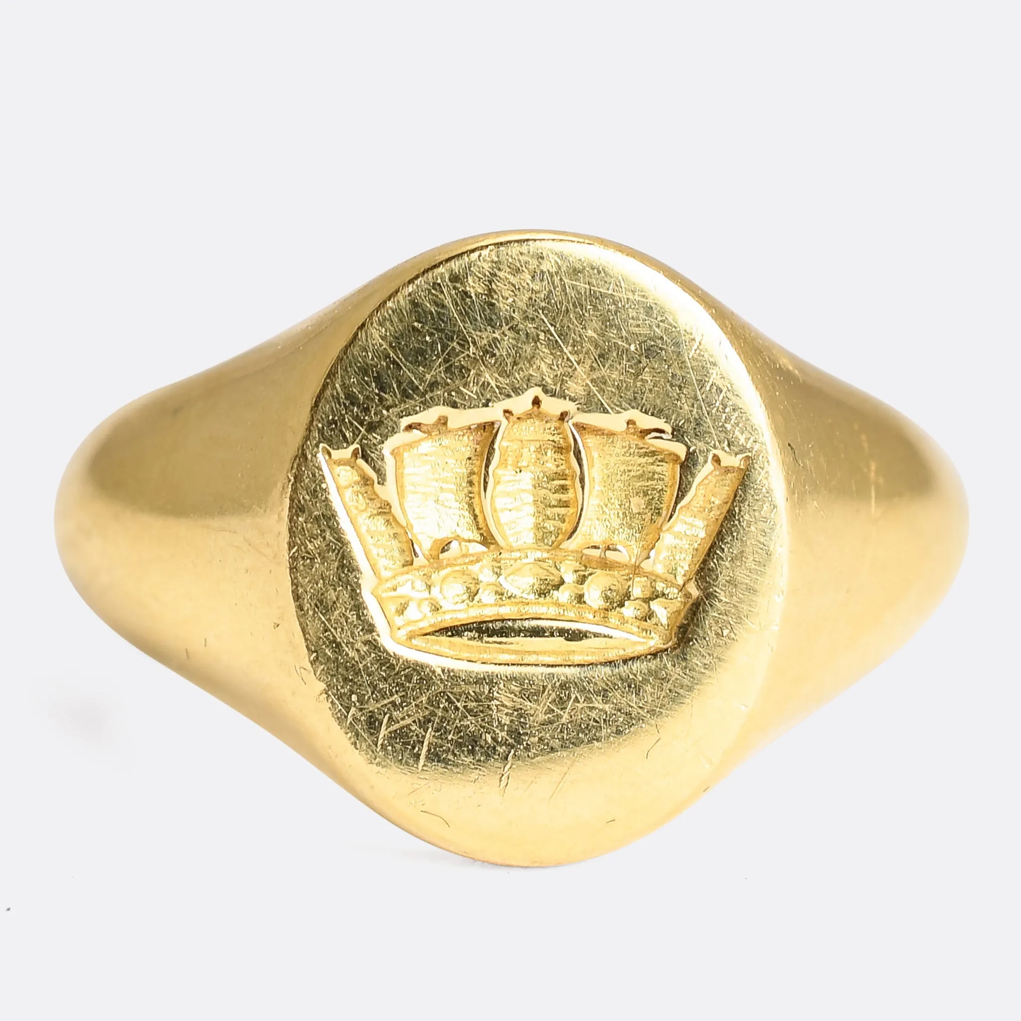 18k Gold Crown Signet Ring
