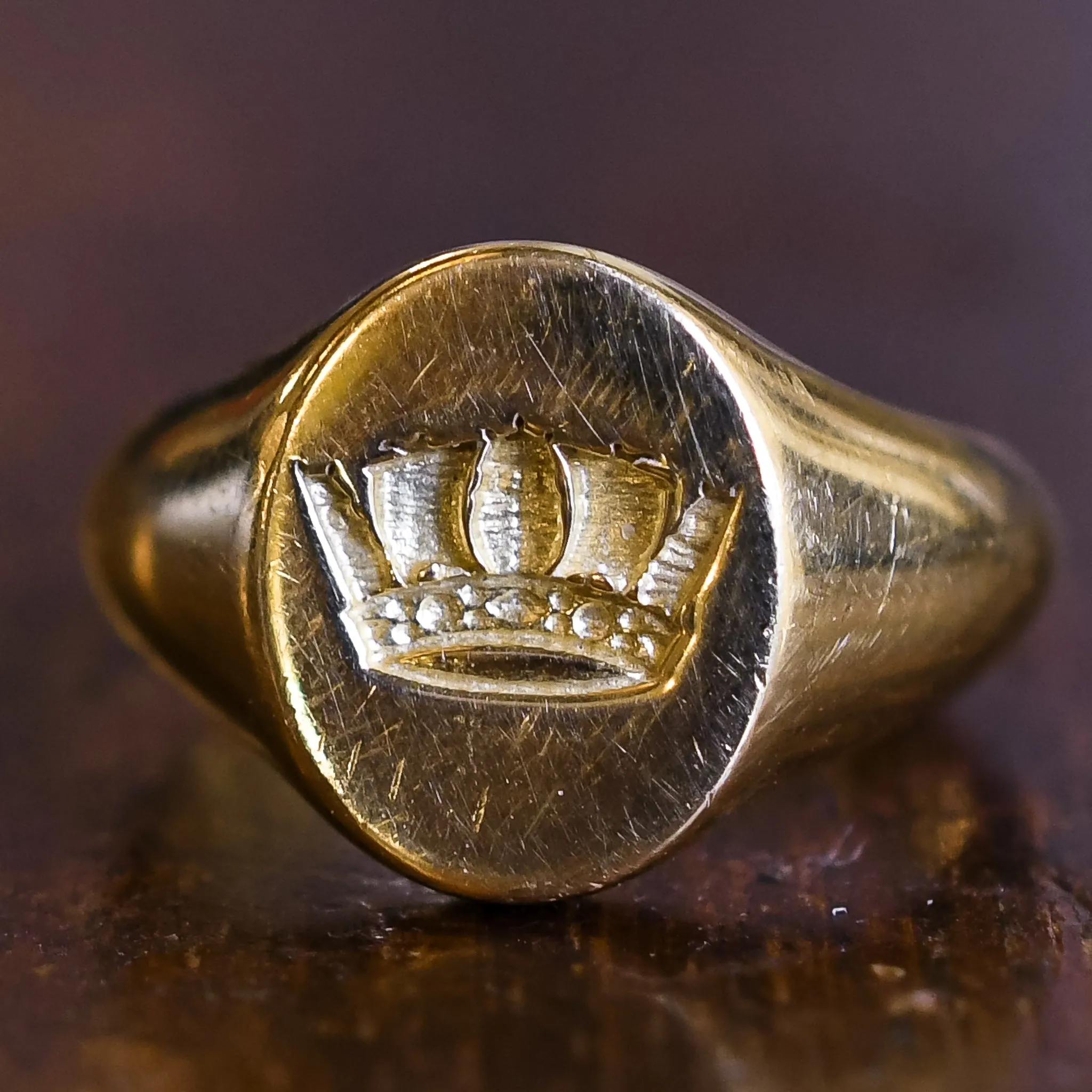 18k Gold Crown Signet Ring