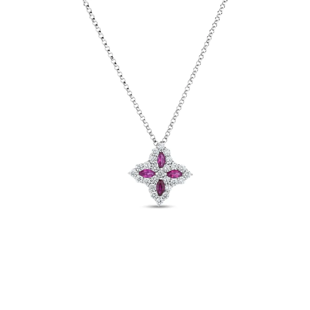 18K Gold, Diam & Ruby Princess Flower Medium Pendant