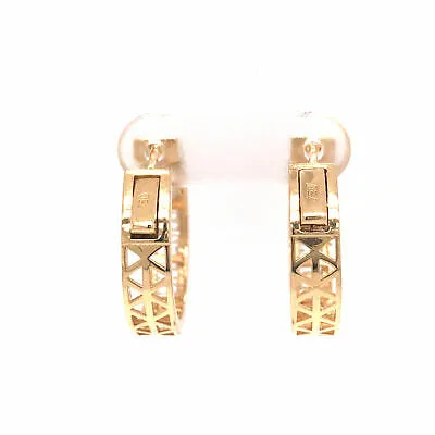 18K Round and Baguette Diamond Hoop Earrings Yellow Gold