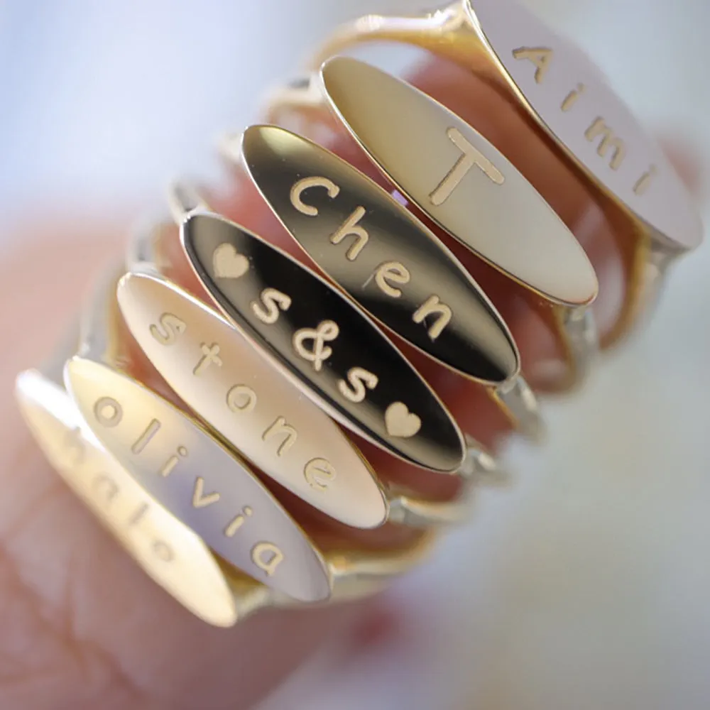 18K Solid Gold DIY Signet Engraved Customized Rings Charm Elegant Jewelry 5-8