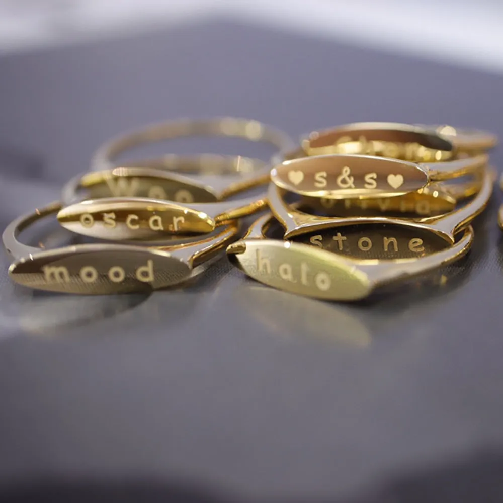18K Solid Gold DIY Signet Engraved Customized Rings Charm Elegant Jewelry 5-8