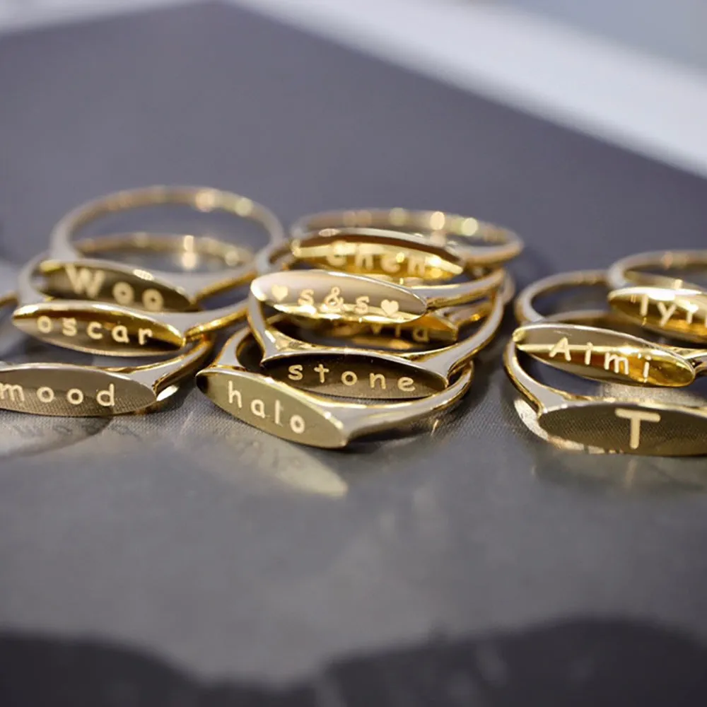 18K Solid Gold DIY Signet Engraved Customized Rings Charm Elegant Jewelry 5-8