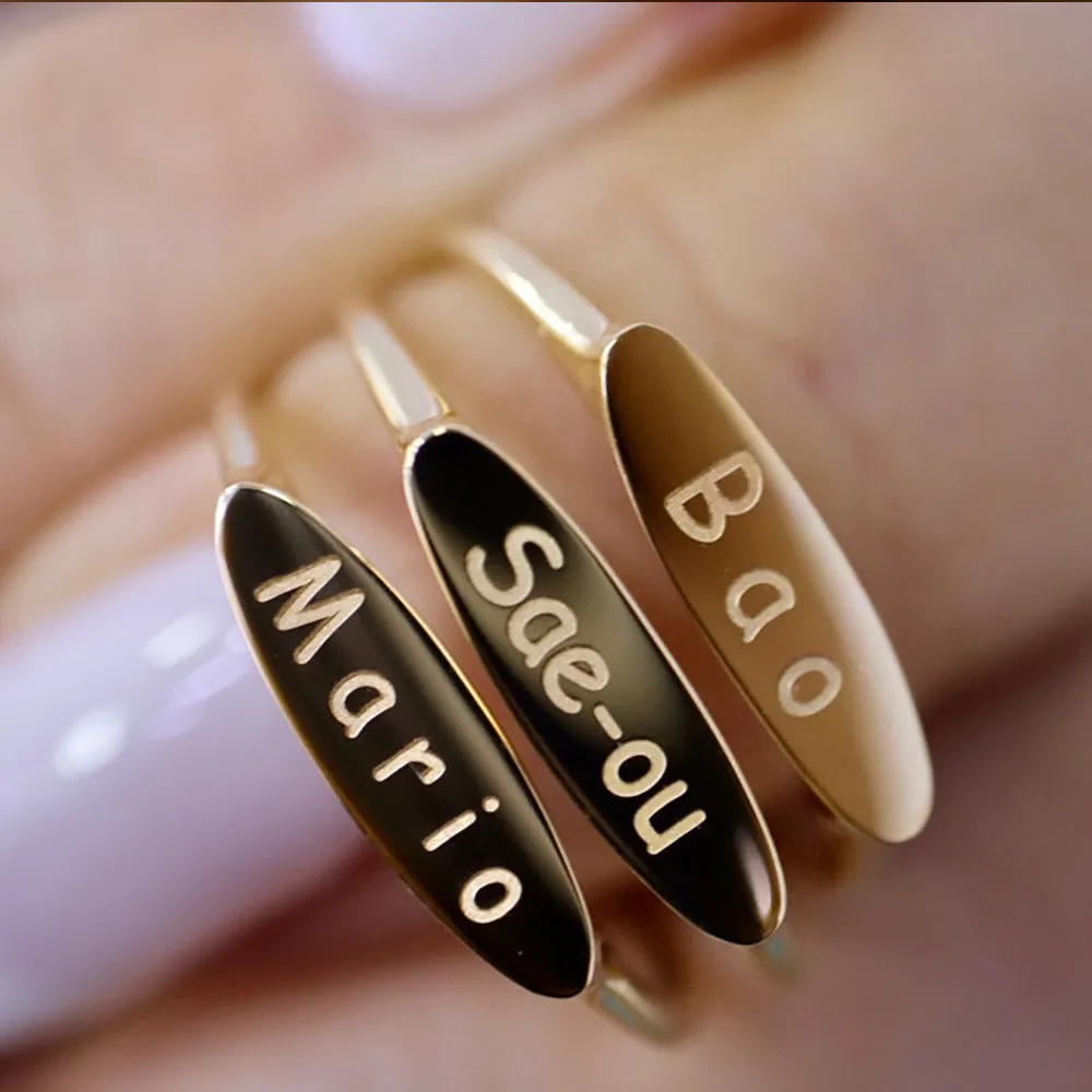 18K Solid Gold DIY Signet Engraved Customized Rings Charm Elegant Jewelry 5-8