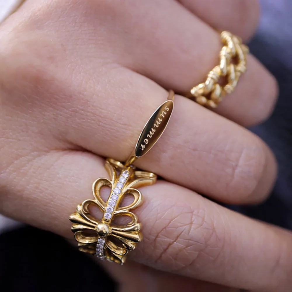 18K Solid Gold DIY Signet Engraved Customized Rings Charm Elegant Jewelry 5-8