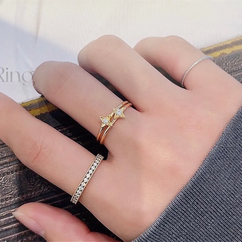 18K Solid Gold Natural Diamond Rings Star Charm Beautiful Jewelry Size 5 6