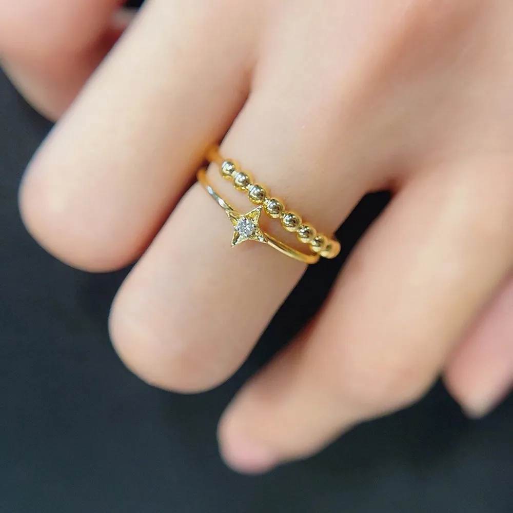 18K Solid Gold Natural Diamond Rings Star Charm Beautiful Jewelry Size 5 6