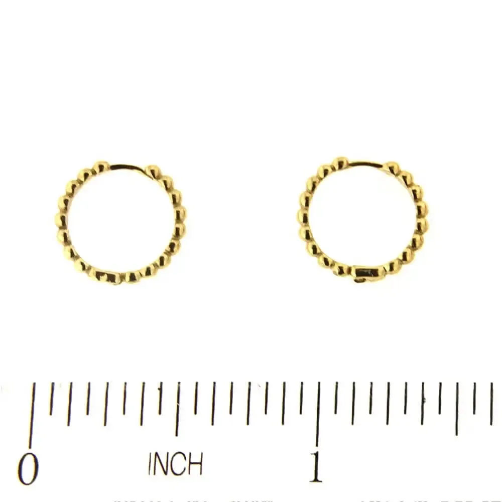18K Solid Yellow Gold Beads Hinged Hoop Huggie Earrings