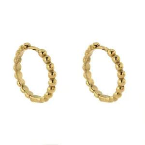 18K Solid Yellow Gold Beads Hinged Hoop Huggie Earrings