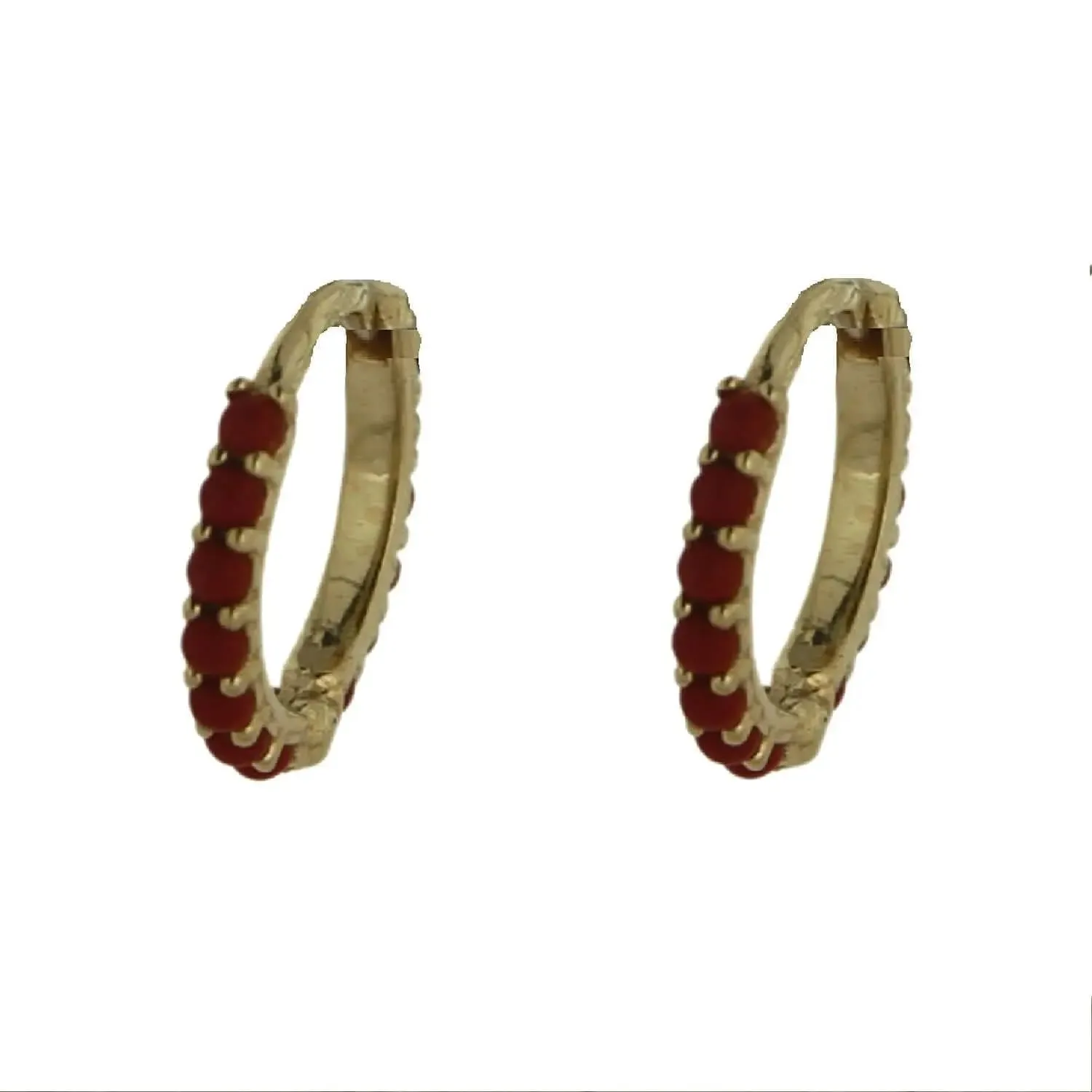 18K Solid Yellow Gold Coral Hinge Huggies Earrings
