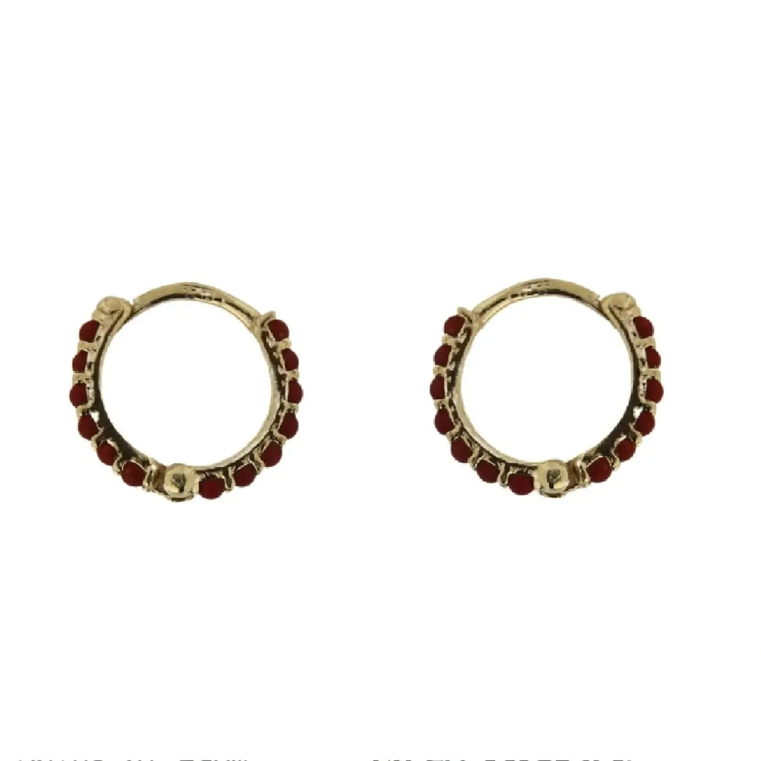 18K Solid Yellow Gold Coral Hinge Huggies Earrings