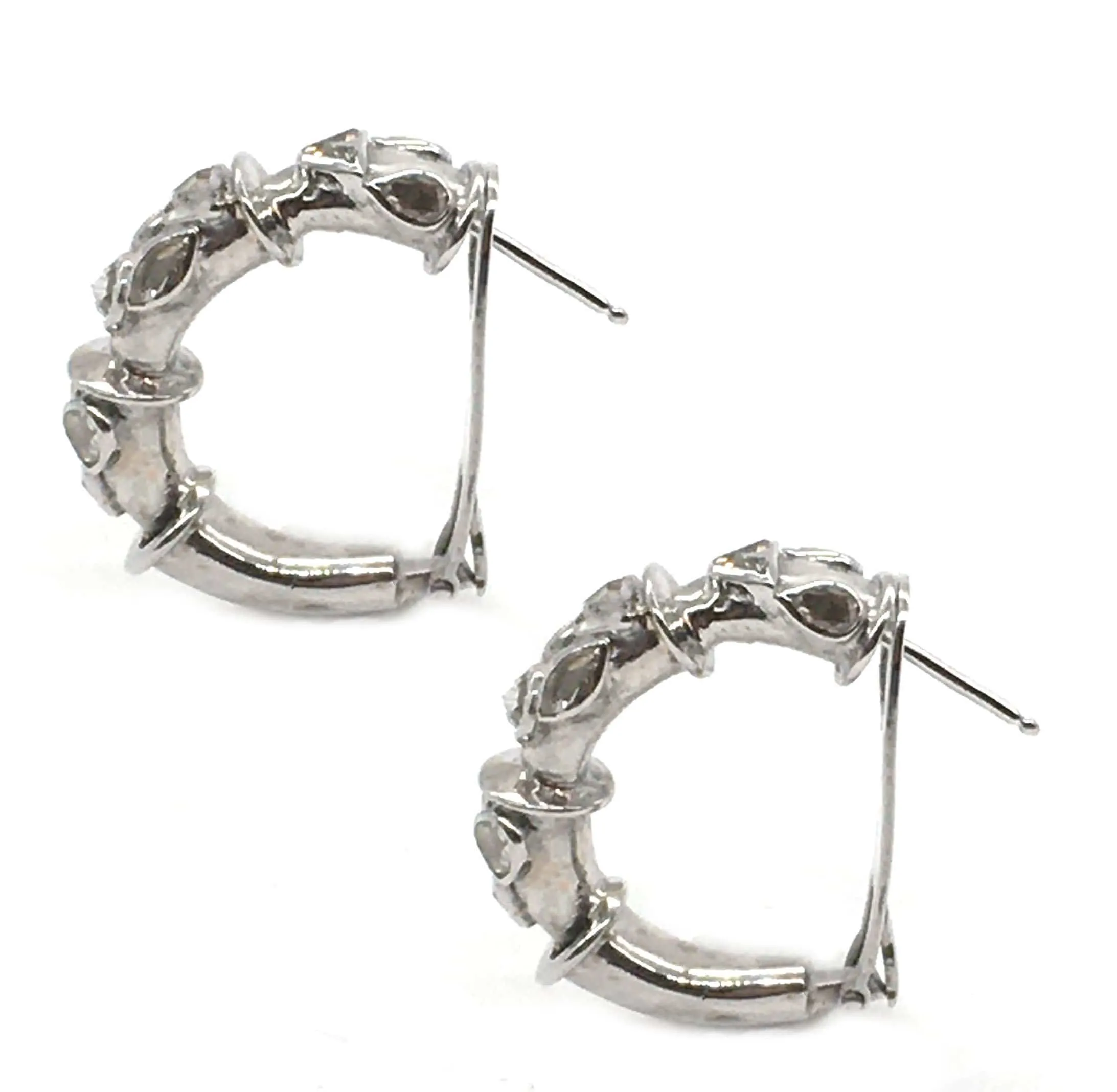 18K White Gold Rose Cut Diamond Hoop Earrings