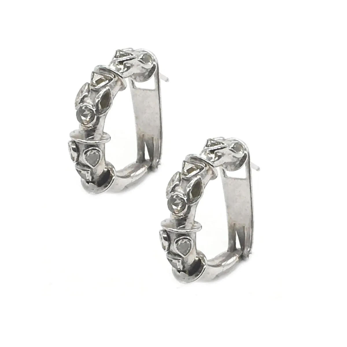 18K White Gold Rose Cut Diamond Hoop Earrings