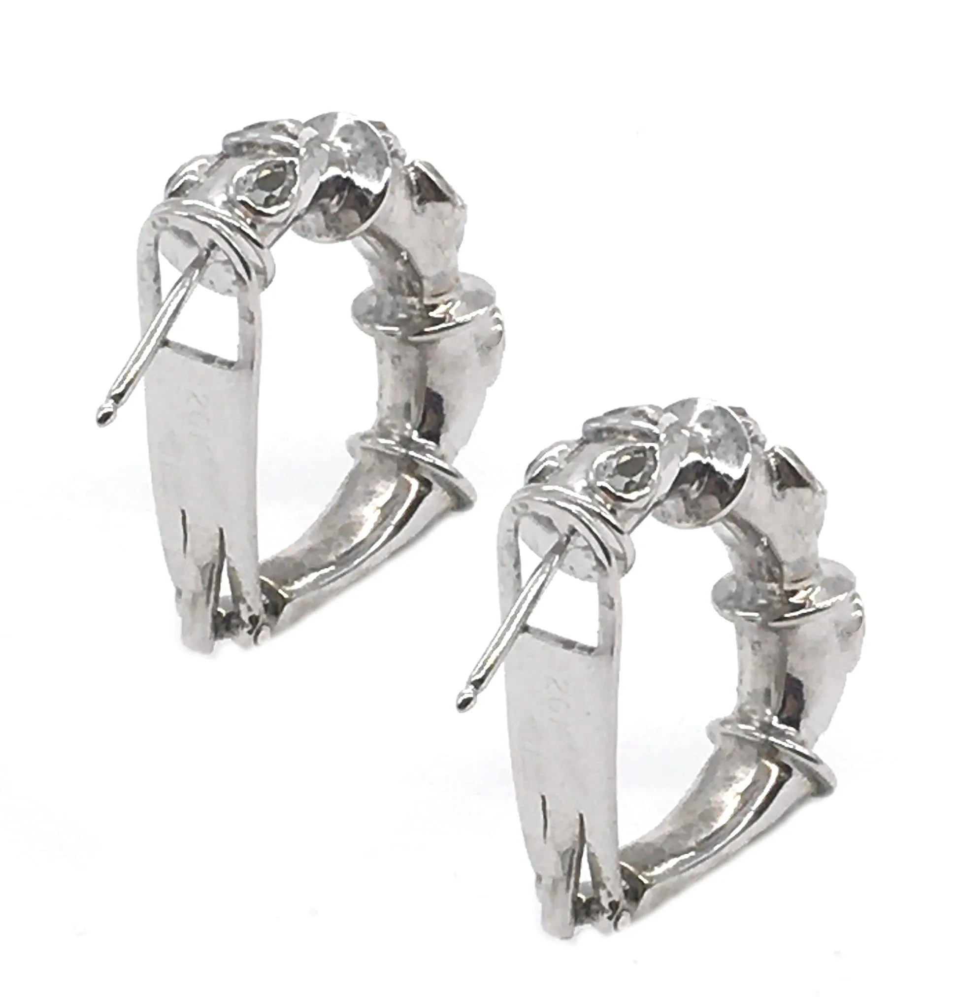 18K White Gold Rose Cut Diamond Hoop Earrings
